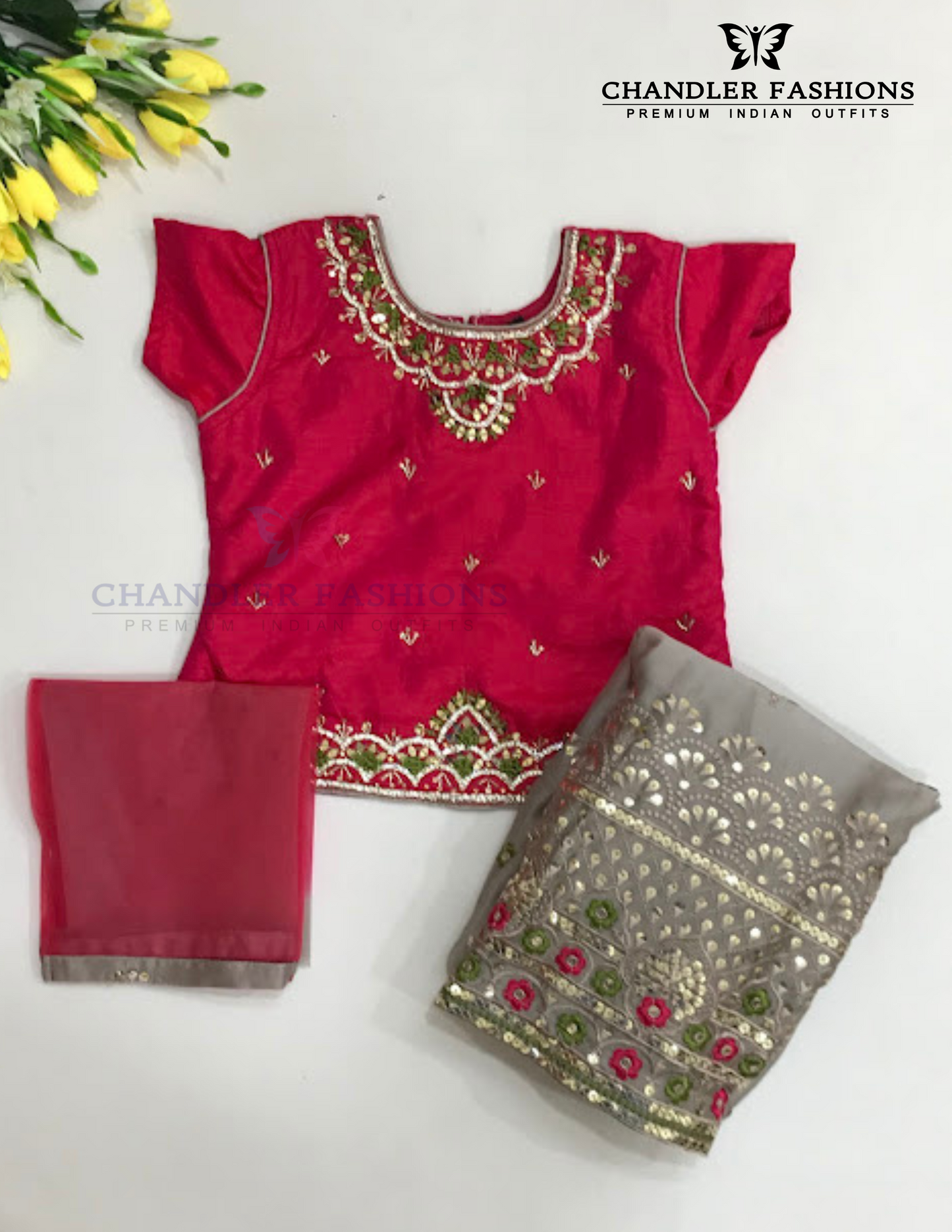 Attractive Pink Embroidery And Sequins Work Girls Choli Set Near Me