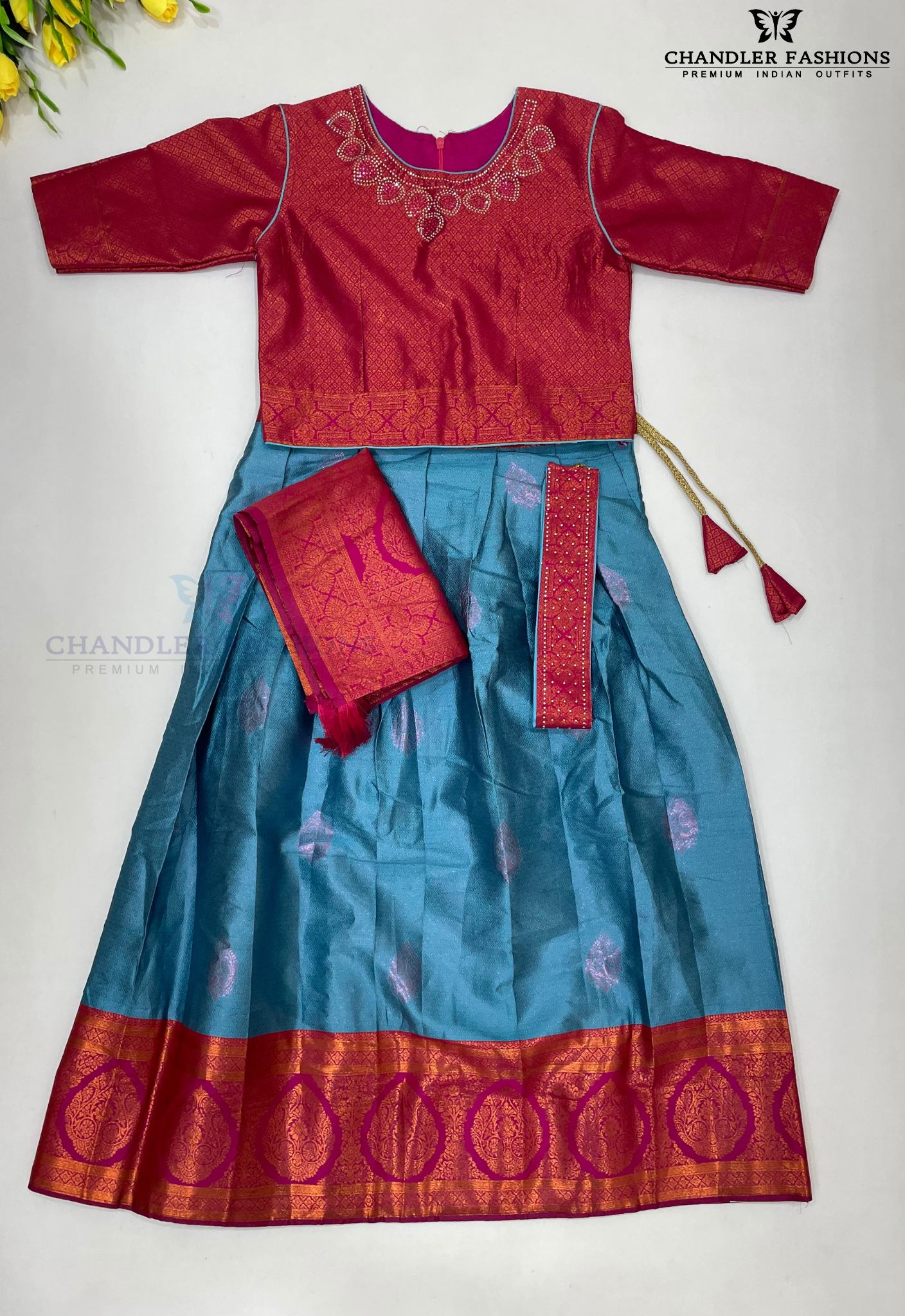 Elegant Dark Pink Colored Silk Choli Sets With Stone Work For Girls