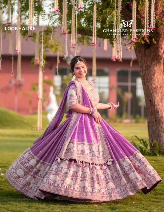 Elegant Purple Color Georgette Embroidery Work Lehenga Choli With Dupatta For Women