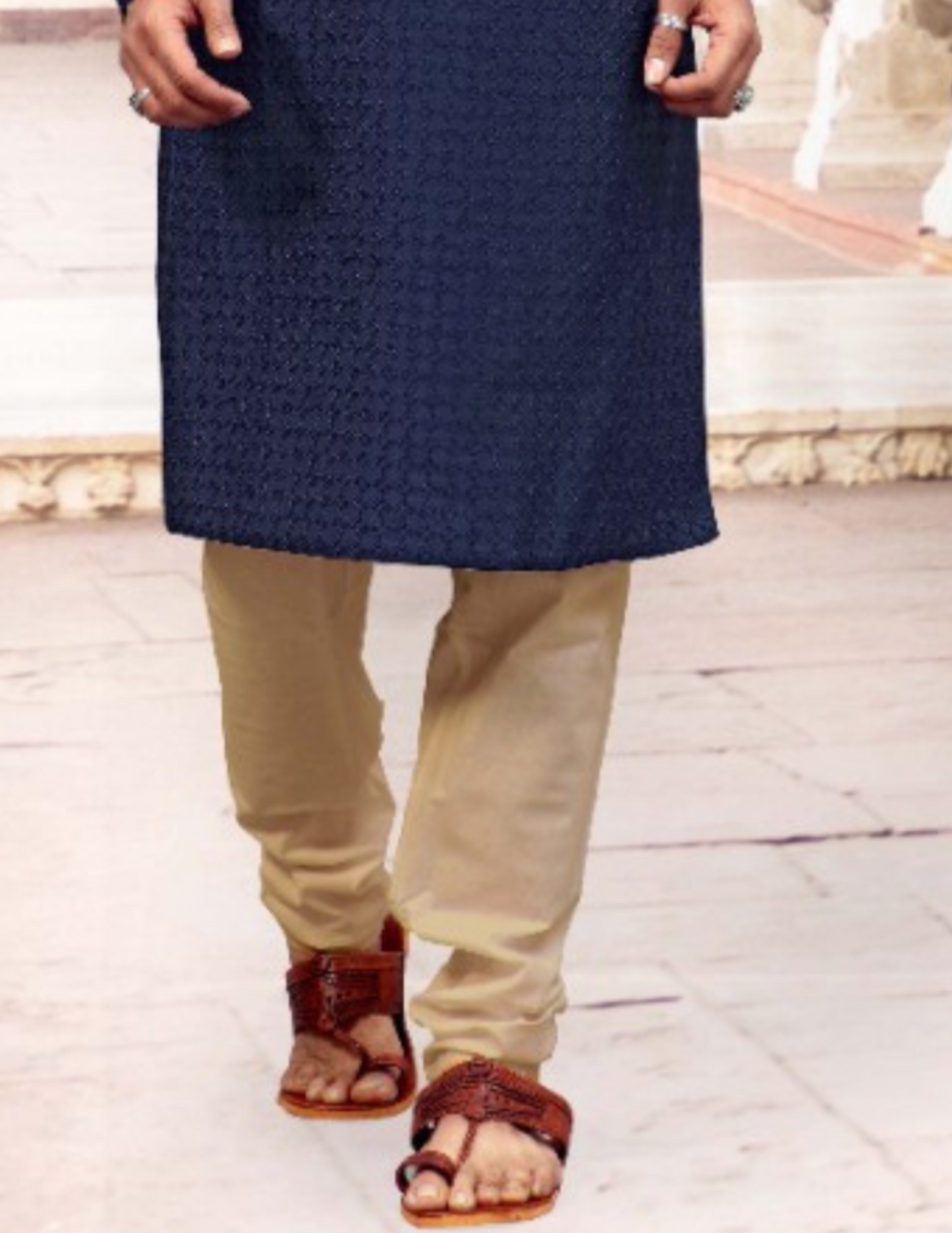 Navy Blue Neck Work Men's Kurta In USA