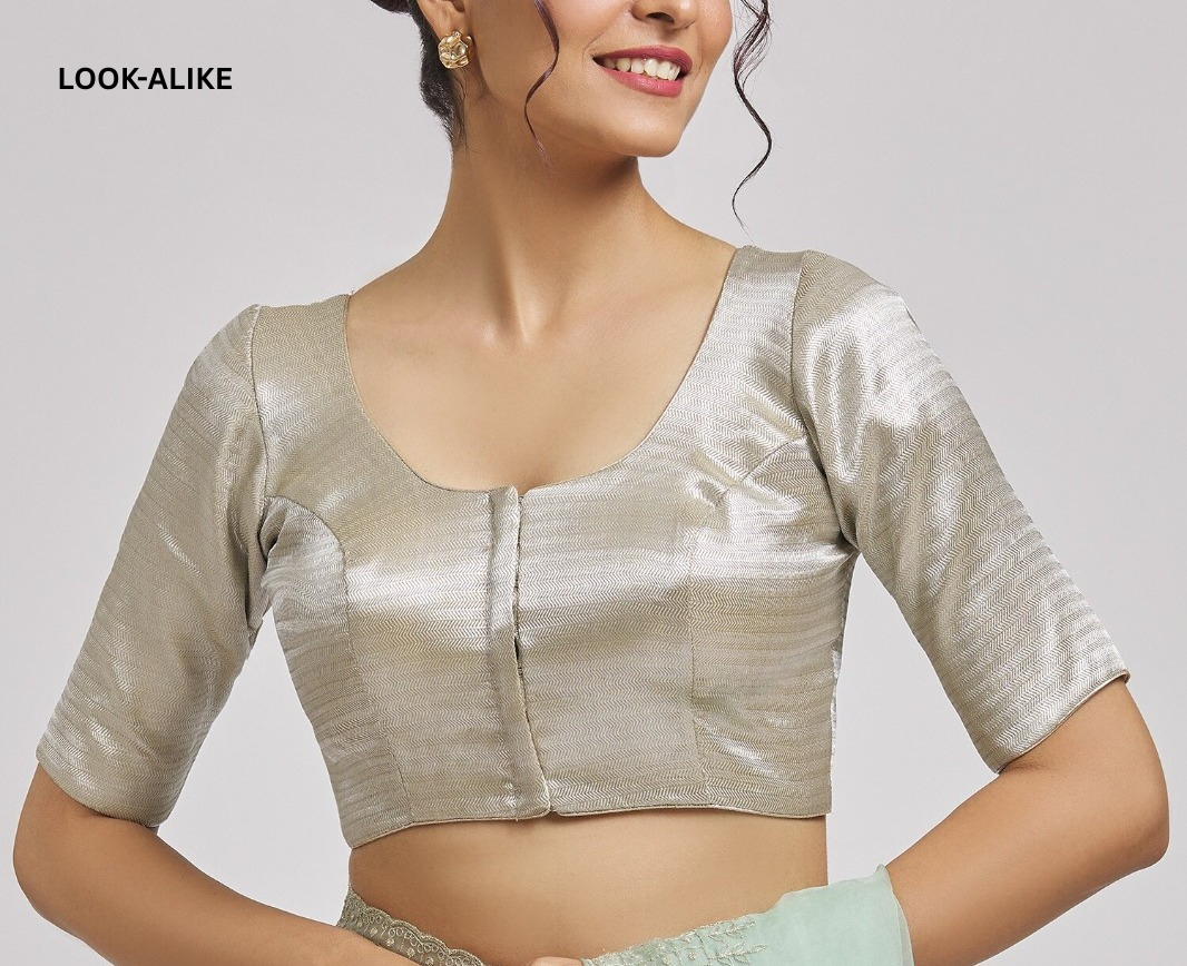 Appealing Cream Colored Elbow Sleeves Round Neck Readymade Blouse For Women