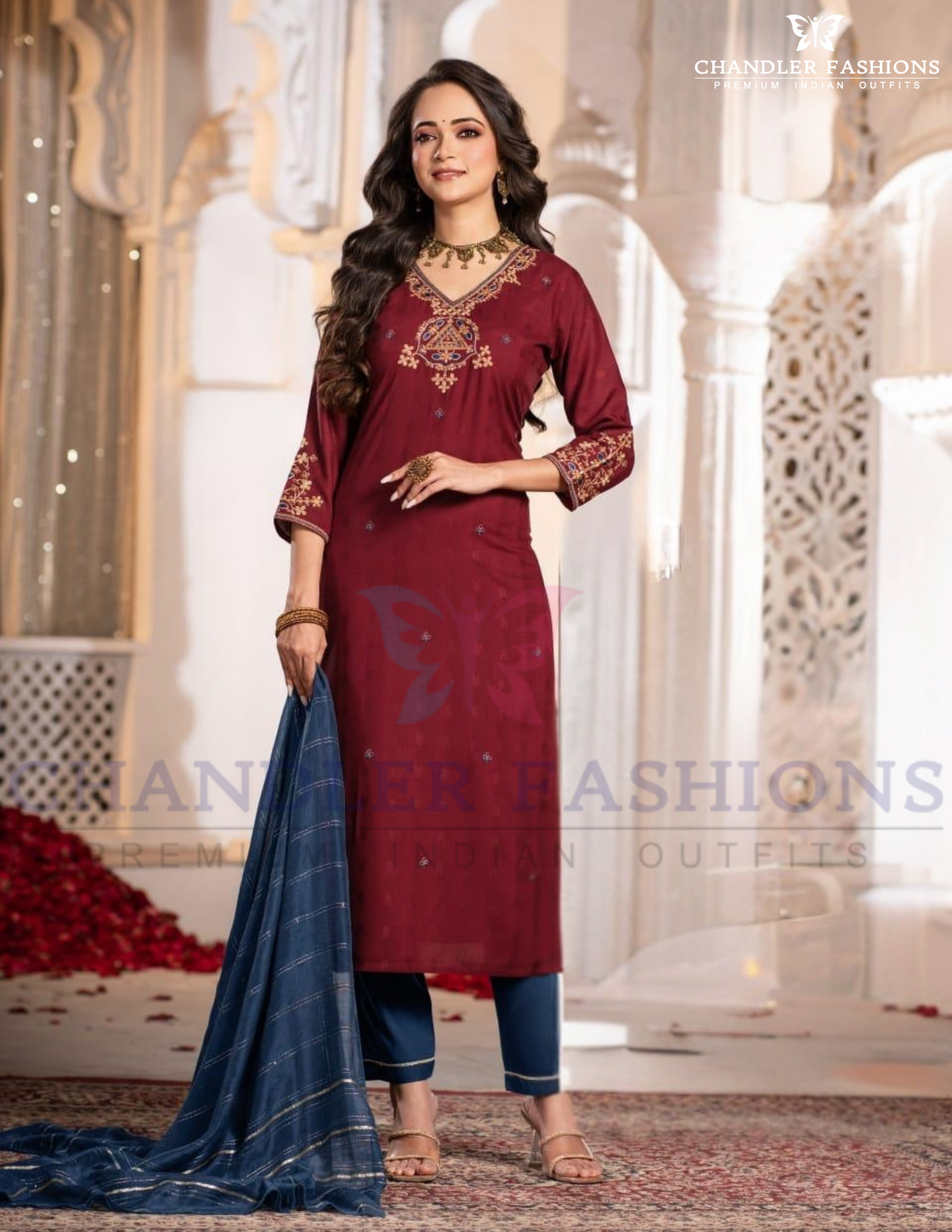 Elagent Maroon Color Embroidery Work Salwar Suits With Dupatta