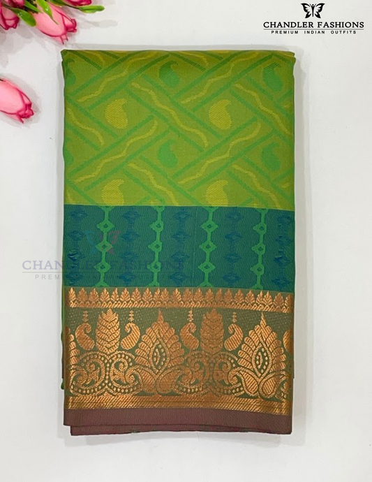 Graceful Green Color Pure Kanchi Silk Zari Border Work Saree For Women