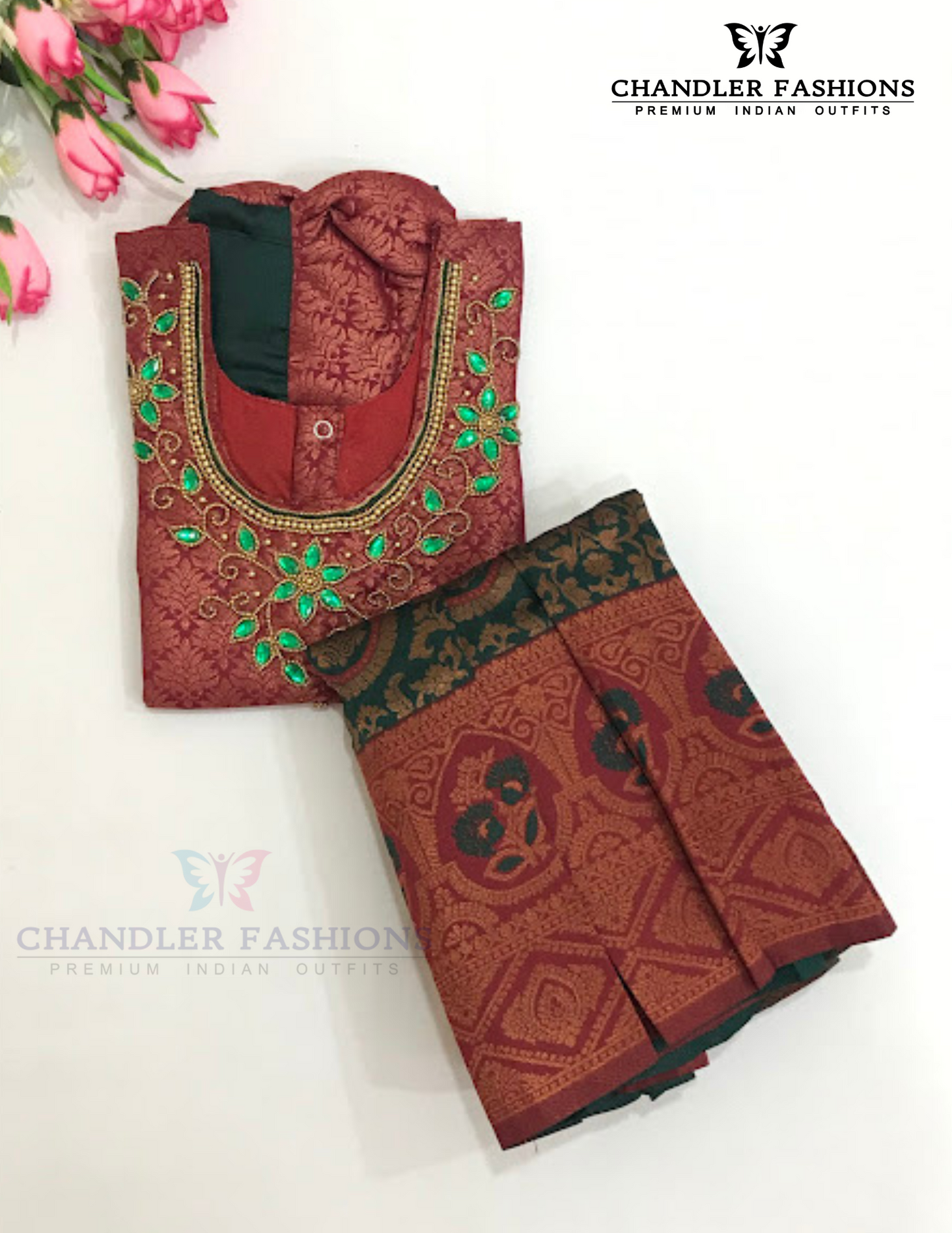 Pleasing Maroon And Pink Color Silk Langa Set With Stone And Zari Work Near Me