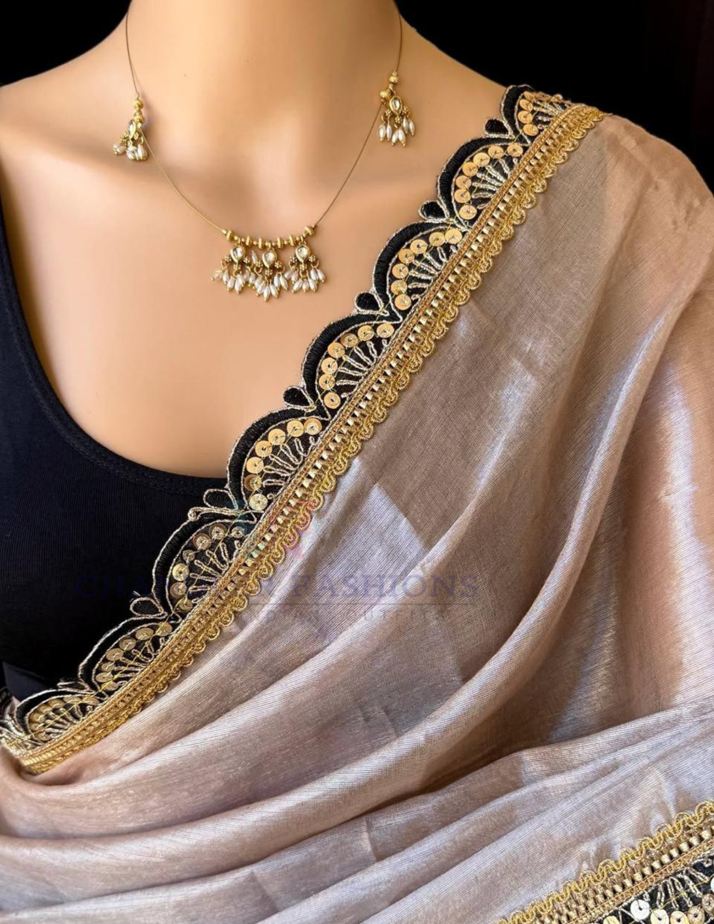 Light Beige Color Tissue Silk Saree Near Me