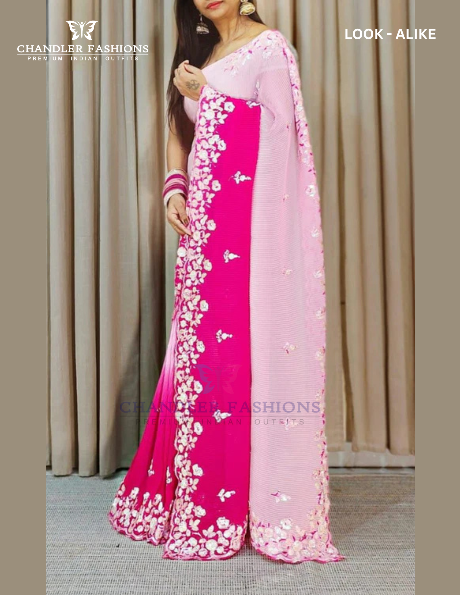 Pink Colored Faux Georgette Crush Pattern Sequins Work Near Me