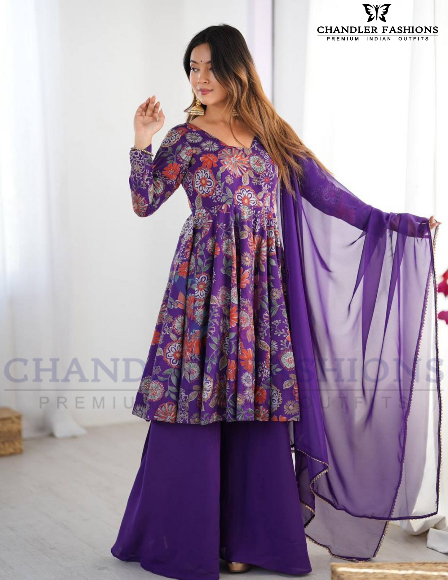 Purple Color Soft Roman And Palazzo With Dupatta Near Me