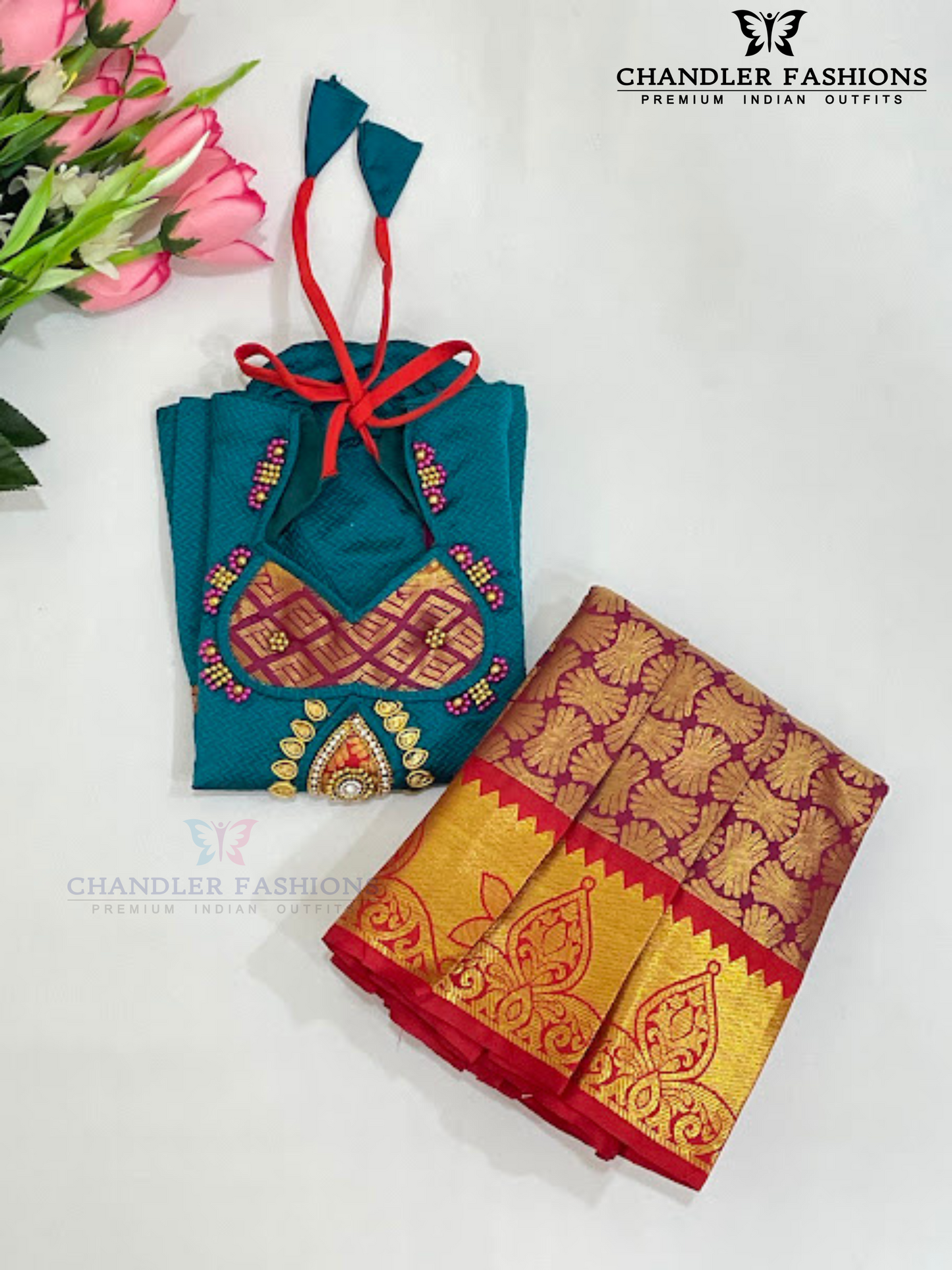 Teal Green Color Silk Langa Set With Beads And Zari Work In USA