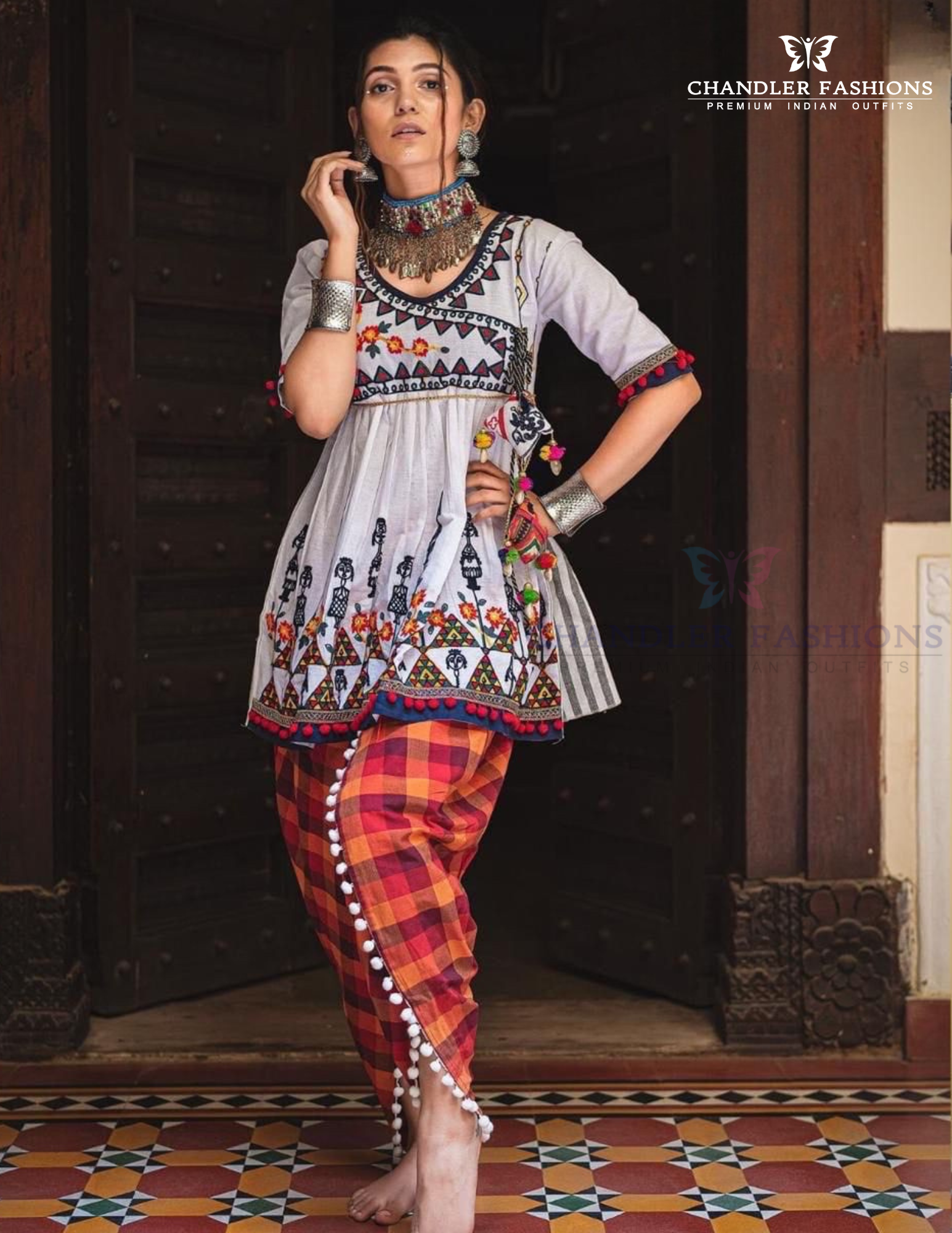 Wonderful White Color Kedia And Tulip Pant Set For Women