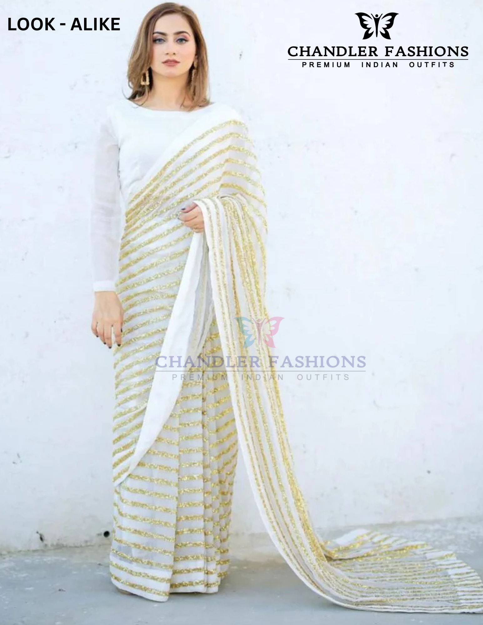 Off White Festival Faux Georgette Trendy Saree Near Me