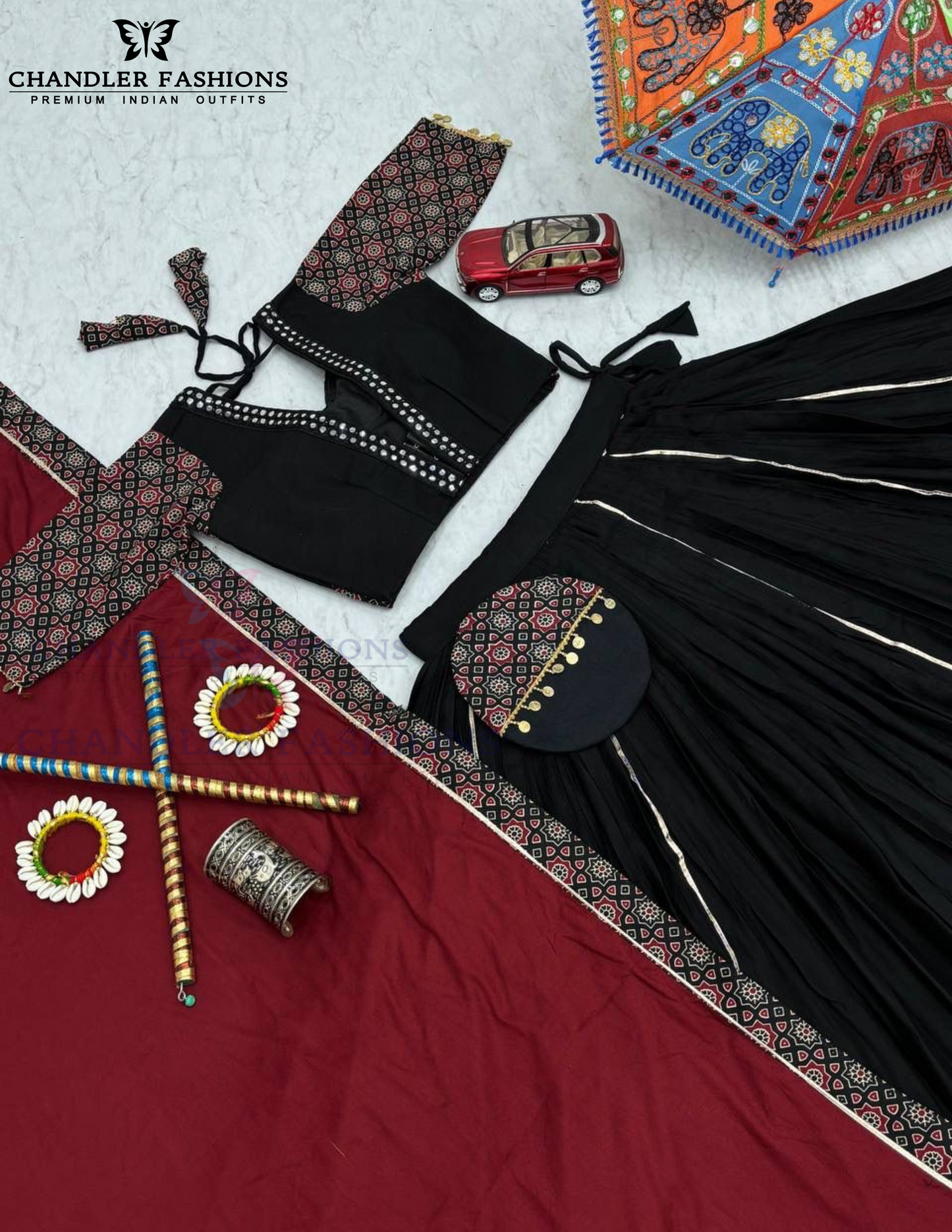 Black Cotton Garba Lehenga Choli In Mesa