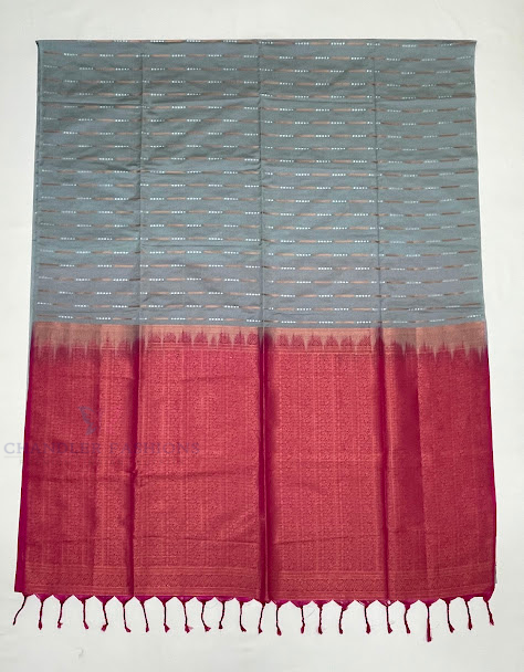 Gray Color Soft Silk Saree With Contrast Rich Pallu In Yuma