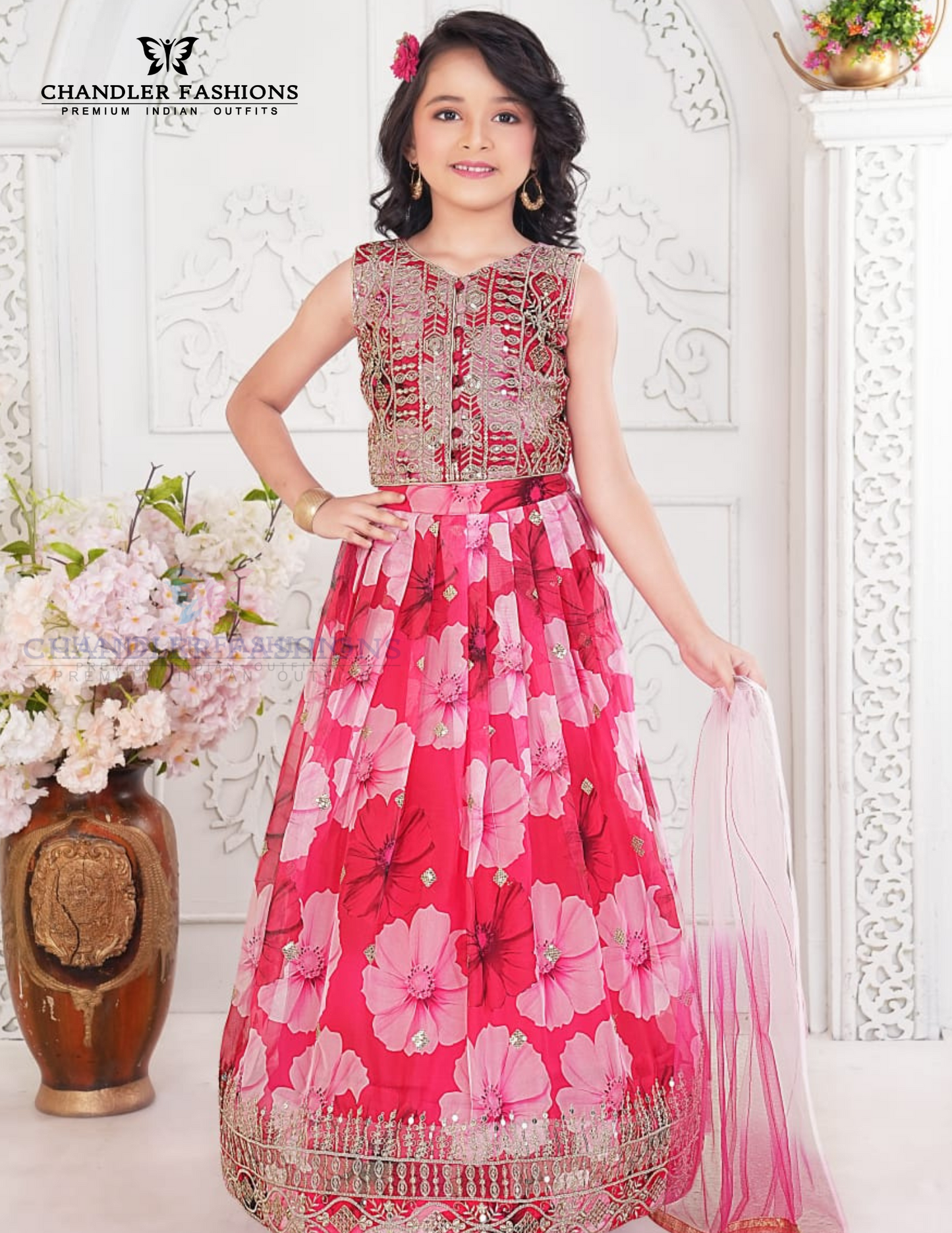 Beautiful Pink Color Chanderi Cotton Embroidery Work Choli Set For Girls