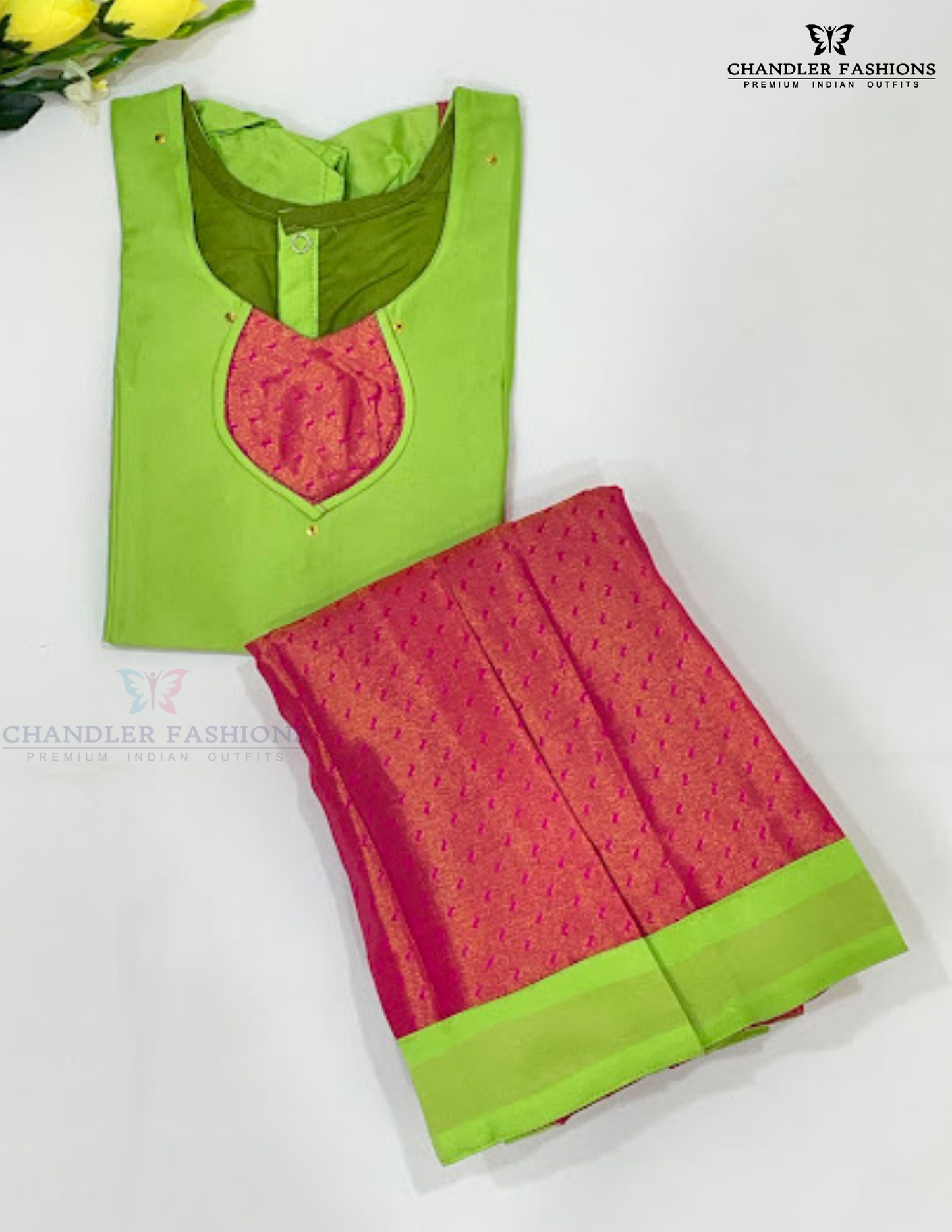 Beautiful Light Green Color Silk Langa Set With Zari Work In USA