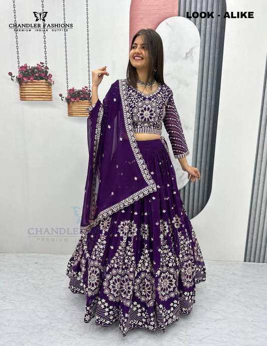 Pleasing Purple Color Georgette Lehenga Choli With Embroidery Work For Women