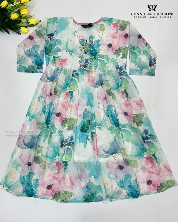 Charming Multicolor Georgette Kurti With Stone Work For Girls