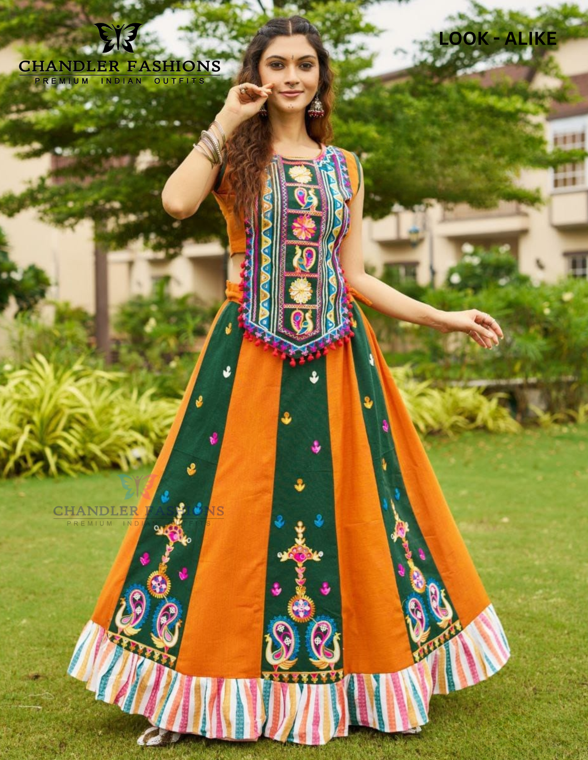 Gorgeous Yellow And Green Color Cotton Chaniya Choli With Embroidery Work For Women