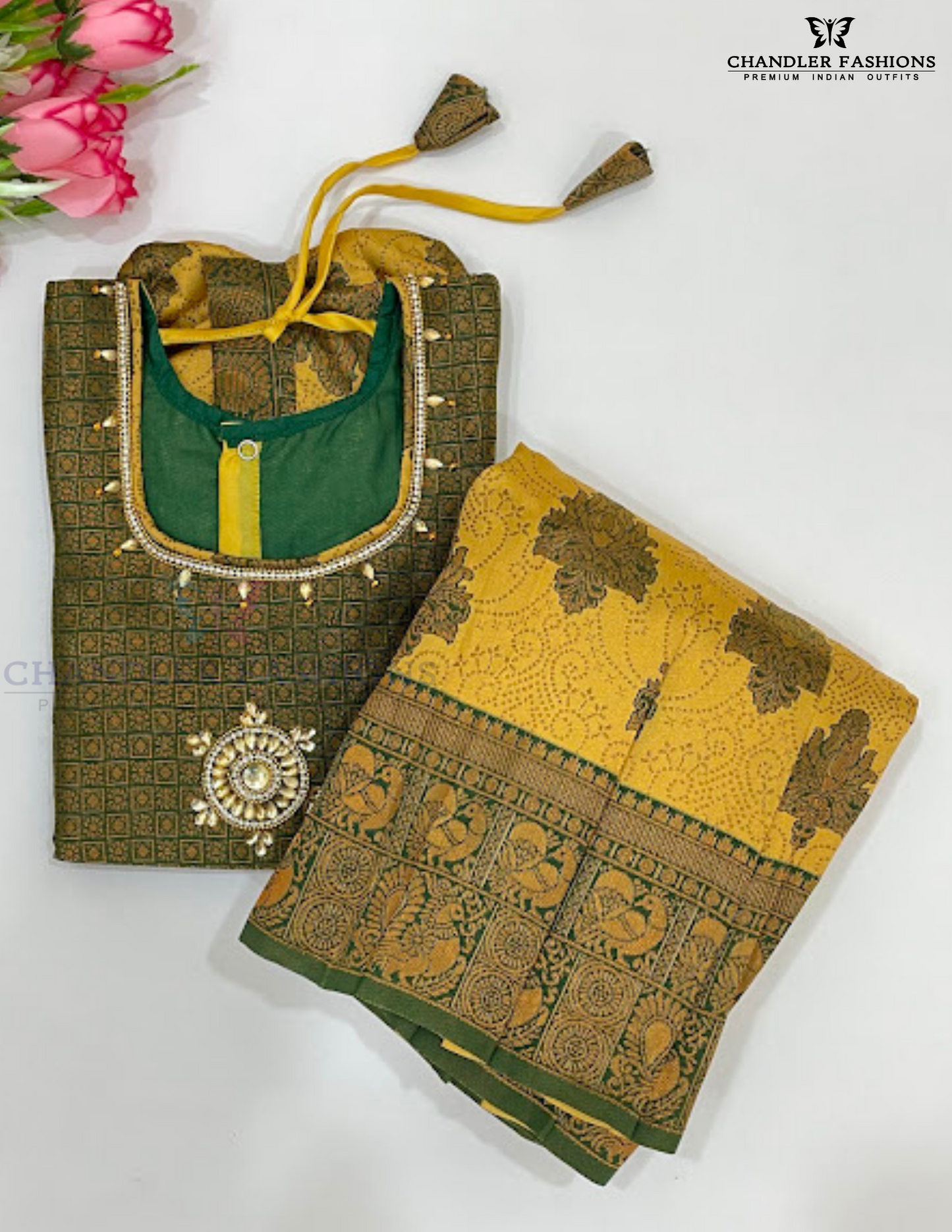 Beautiful Green Color Art Silk Langa Sets With Stone Work For Girls Near Me