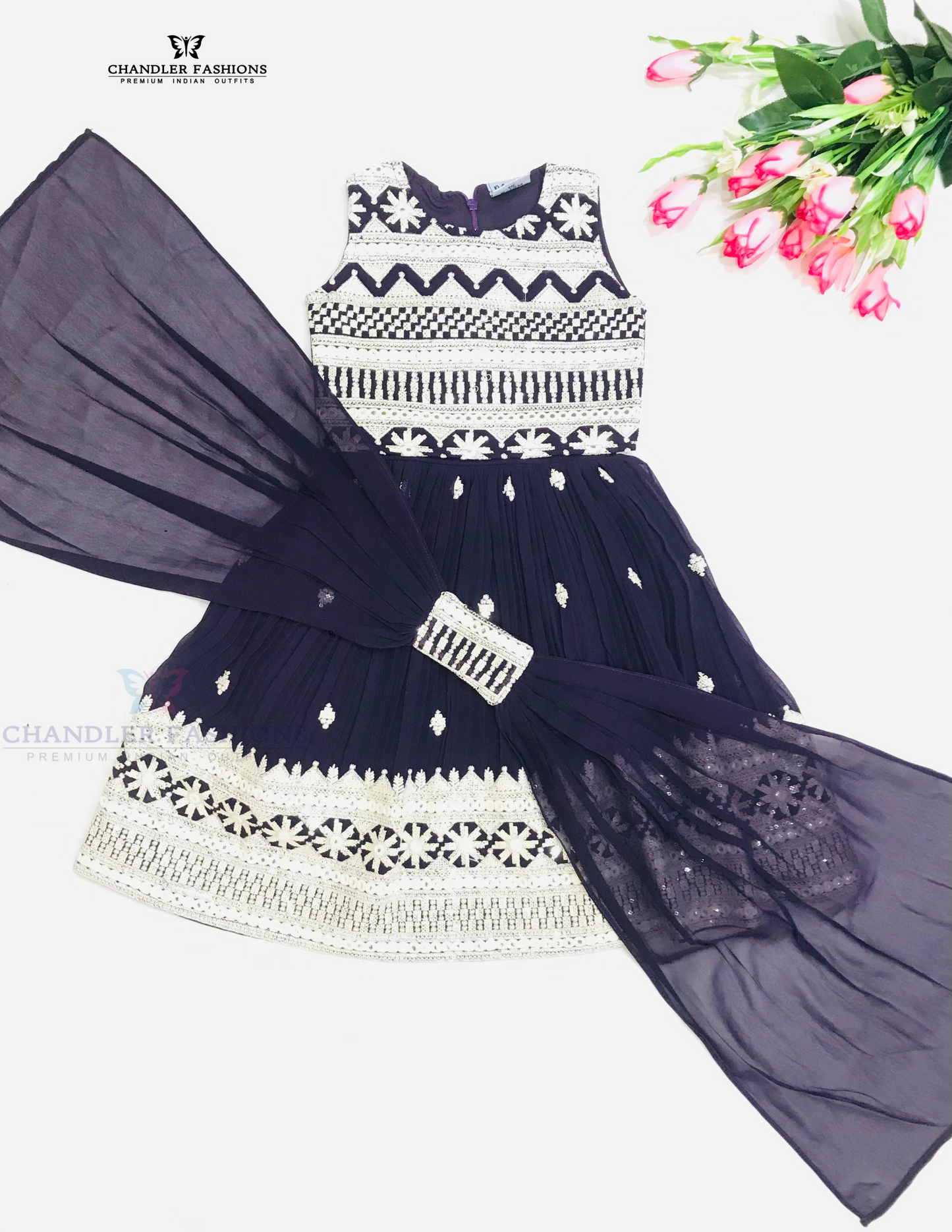 Attractive Purple Color Georgette With Embroidery Work Girls Choli Sets