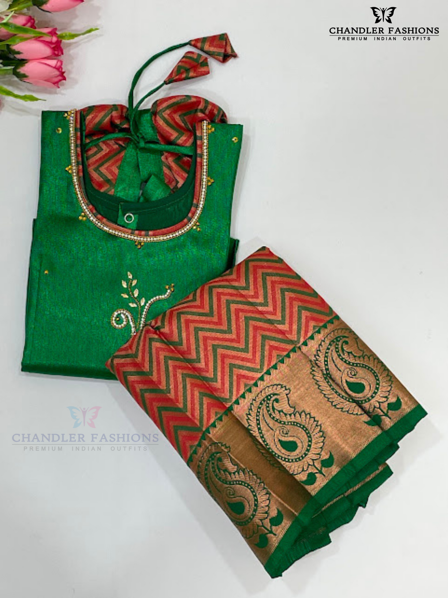 Stunning Green Color Silk Langa Sets With Stone Work For Women Near Me