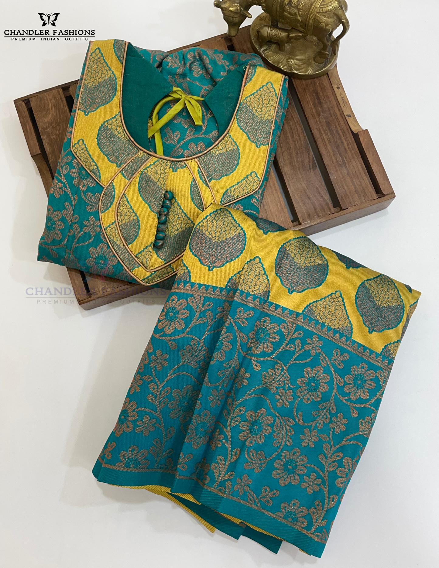 Charming Rama Green And Yellow Color Silk Langa Set With Zari Work Near Me