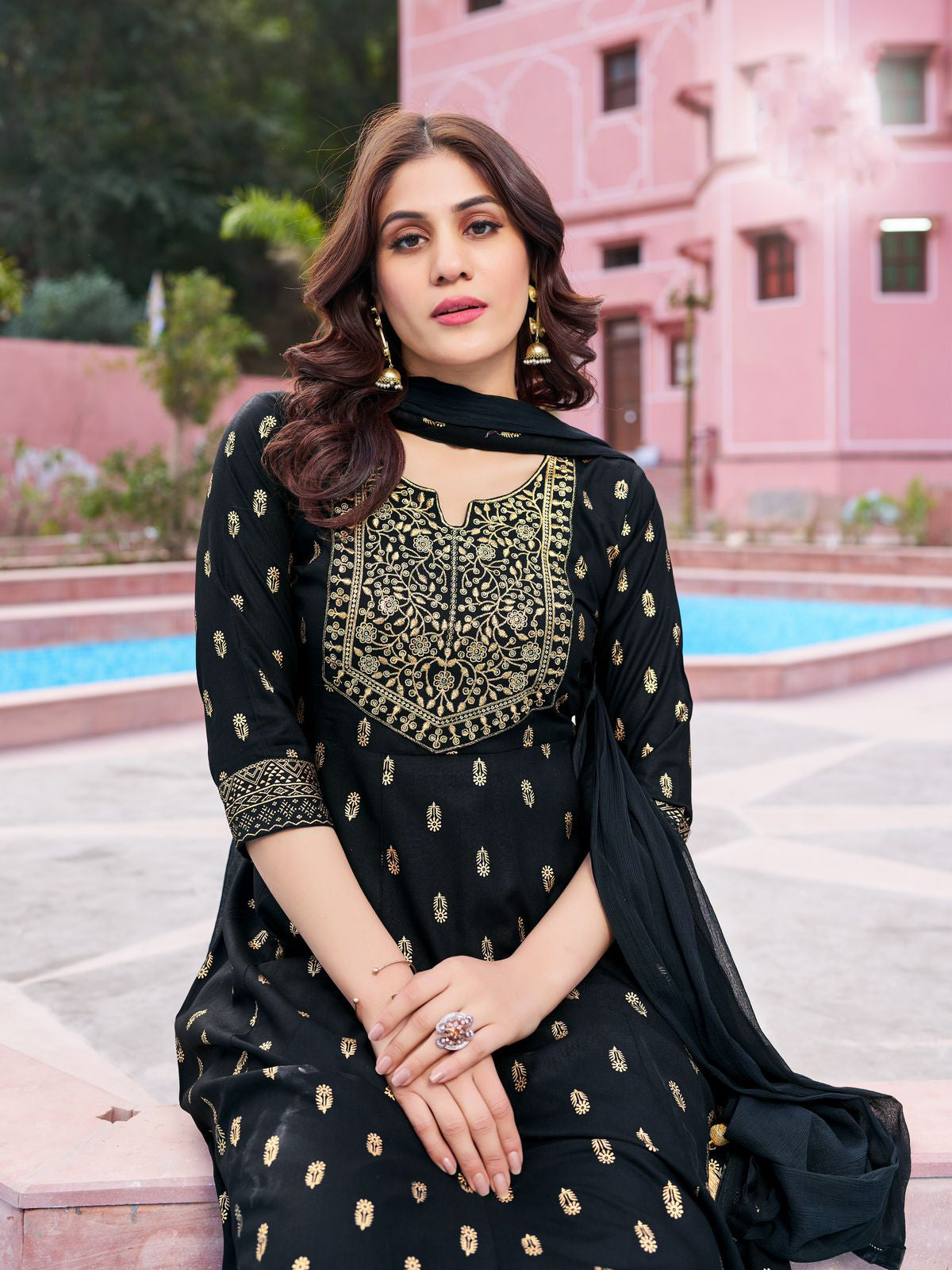 Foil Printed With Zari And Sequins Work Salwar Suits Near Me