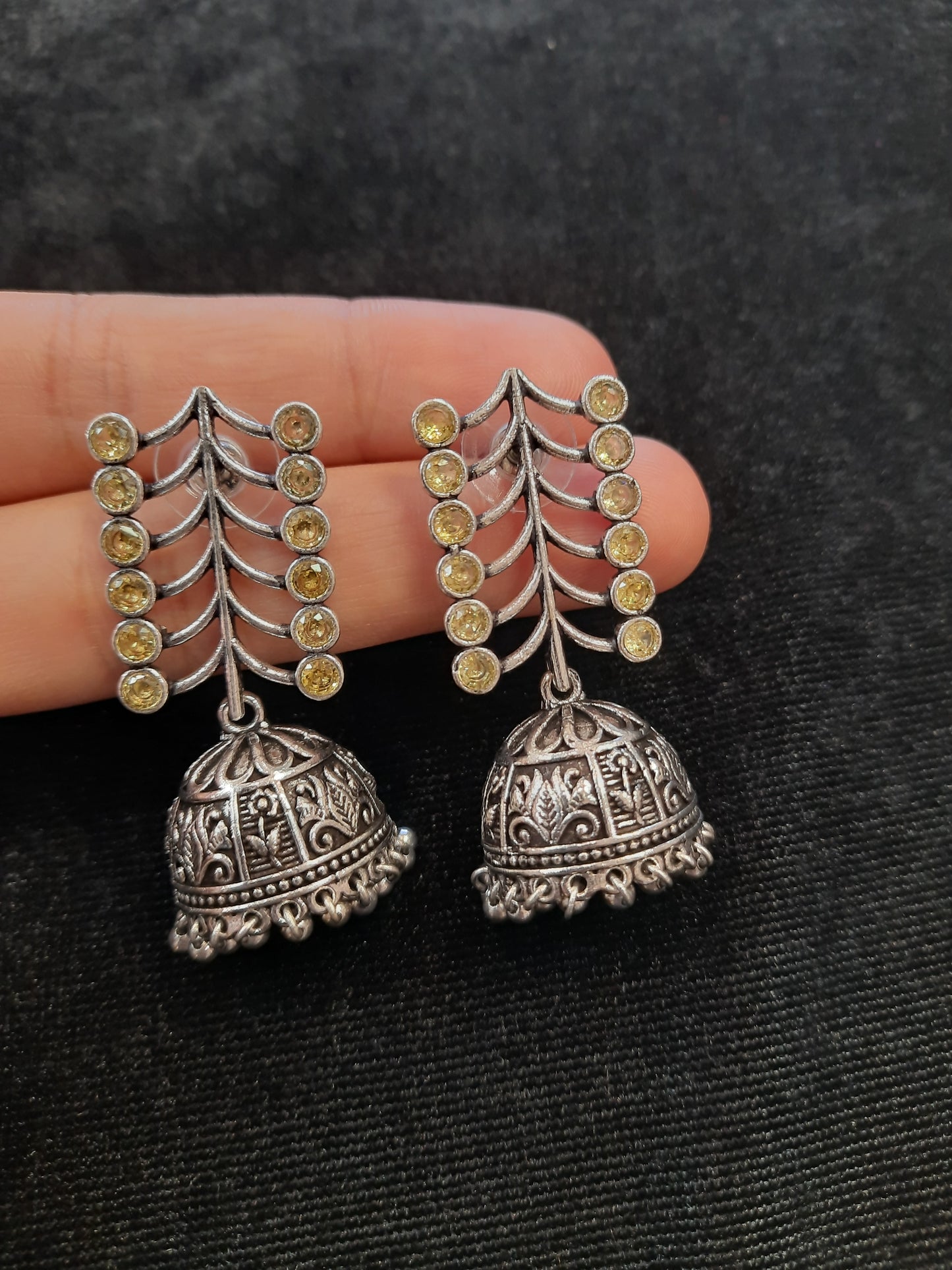 Alluring Pale Yellow And Silver Oxidized Earrings For Women