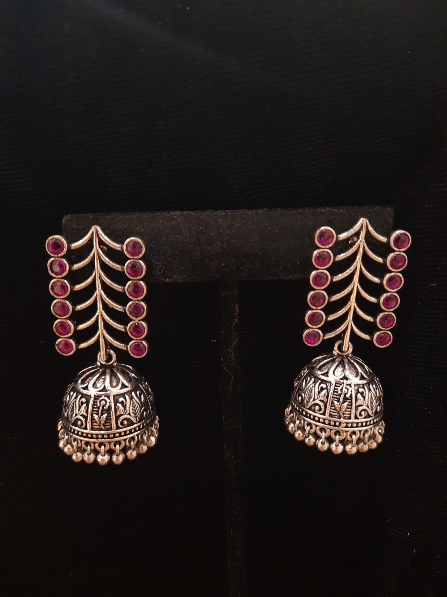 Alluring Pink And Silver Oxidized Earrings For Women