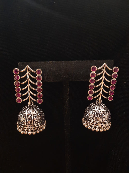 Alluring Pink And Silver Oxidized Earrings For Women