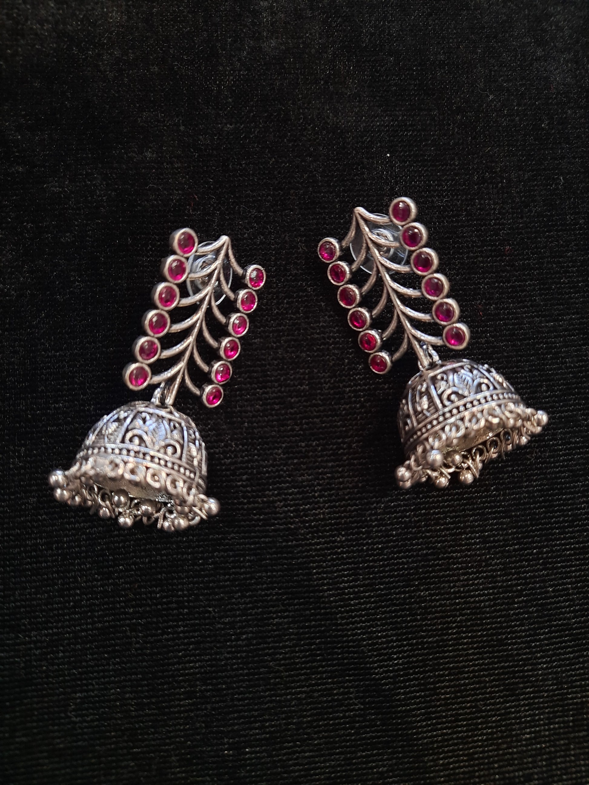 Alluring Pink And Silver Oxidized Earrings Near Me
