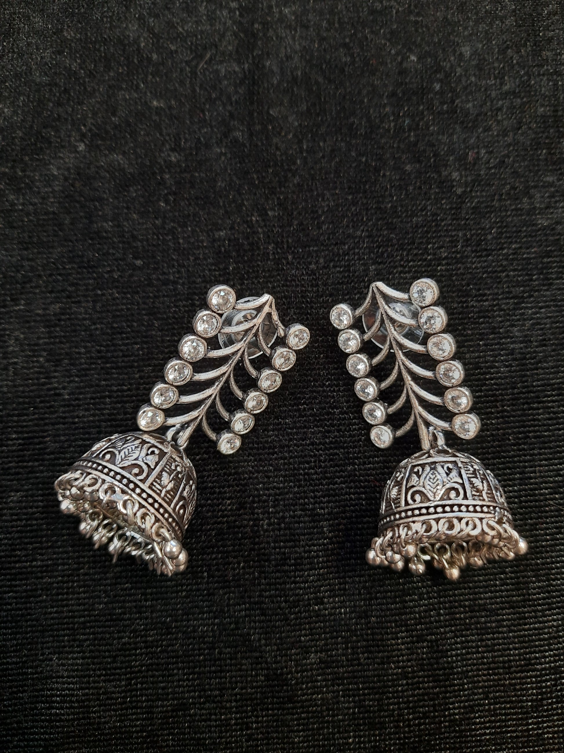 Alluring White And Silver Oxidized Earrings Near Me