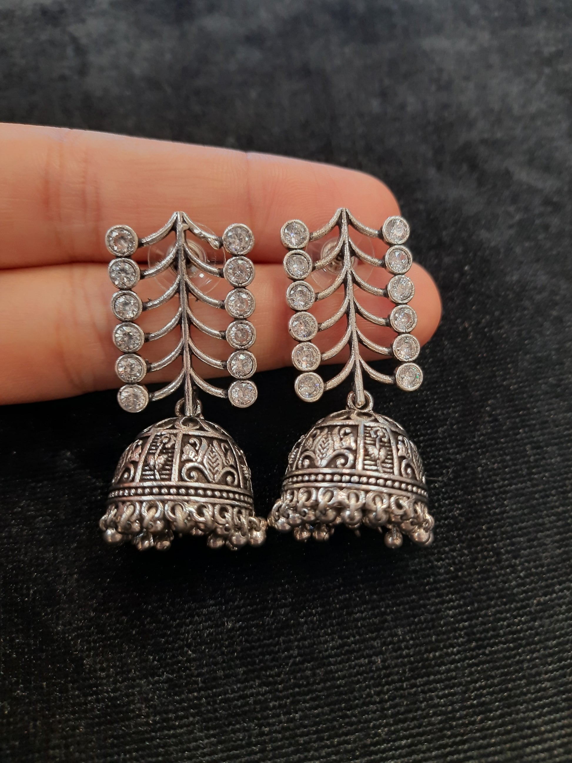 Alluring White And Silver Oxidized Earrings In USA