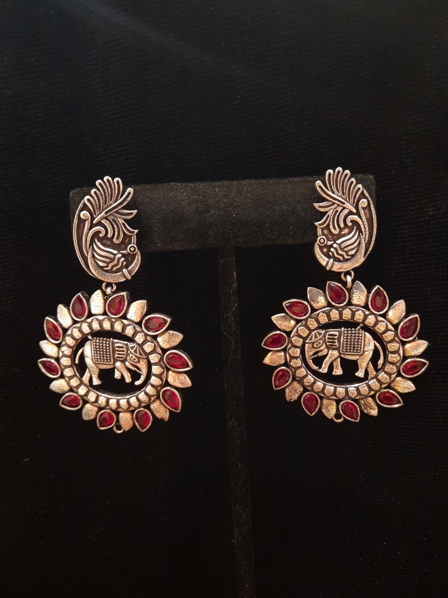 Red And Silver Oxidized Round Earrings Near Me