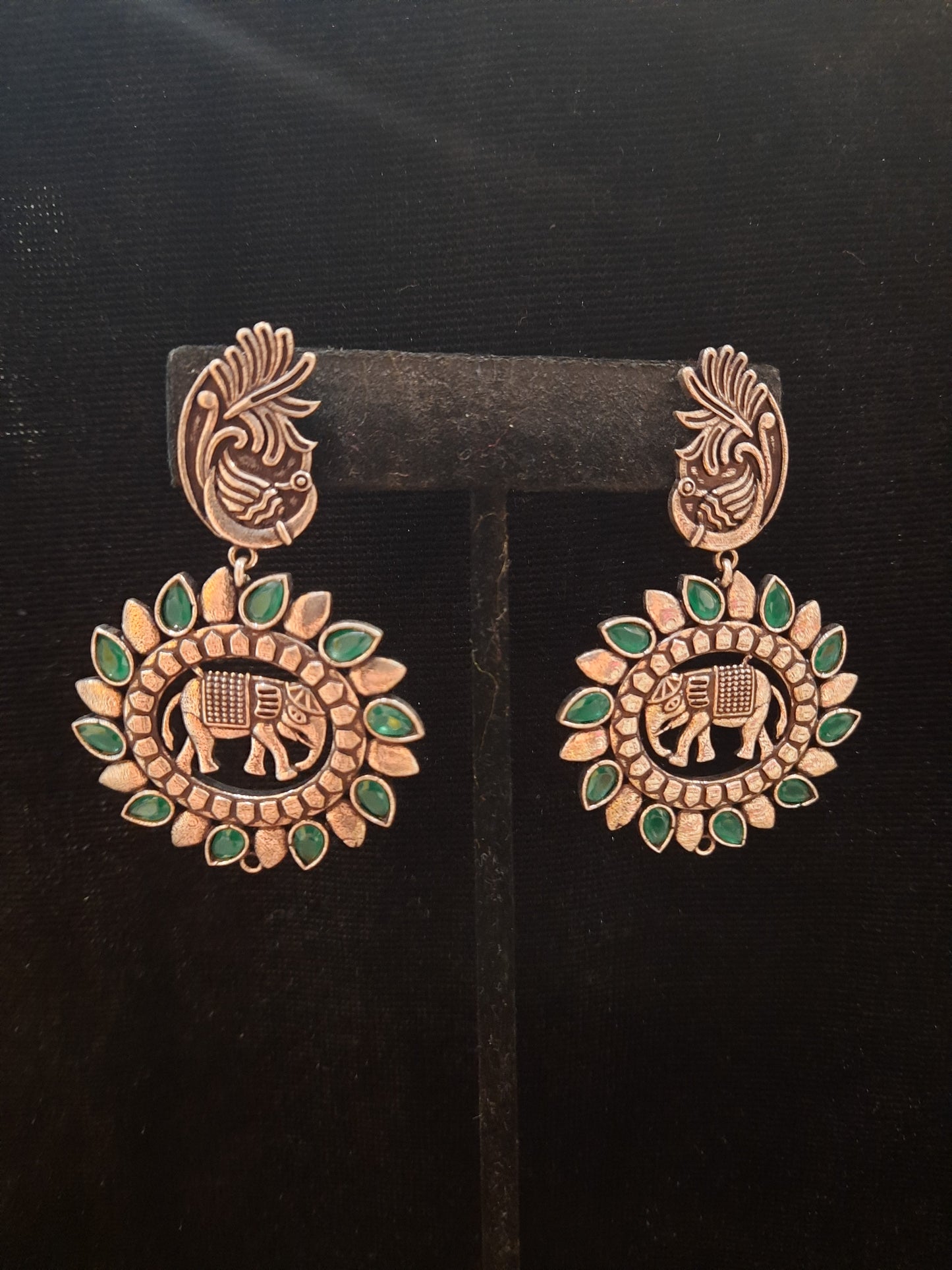 Attractive Green And Silver Oxidized Round Earrings Near Me