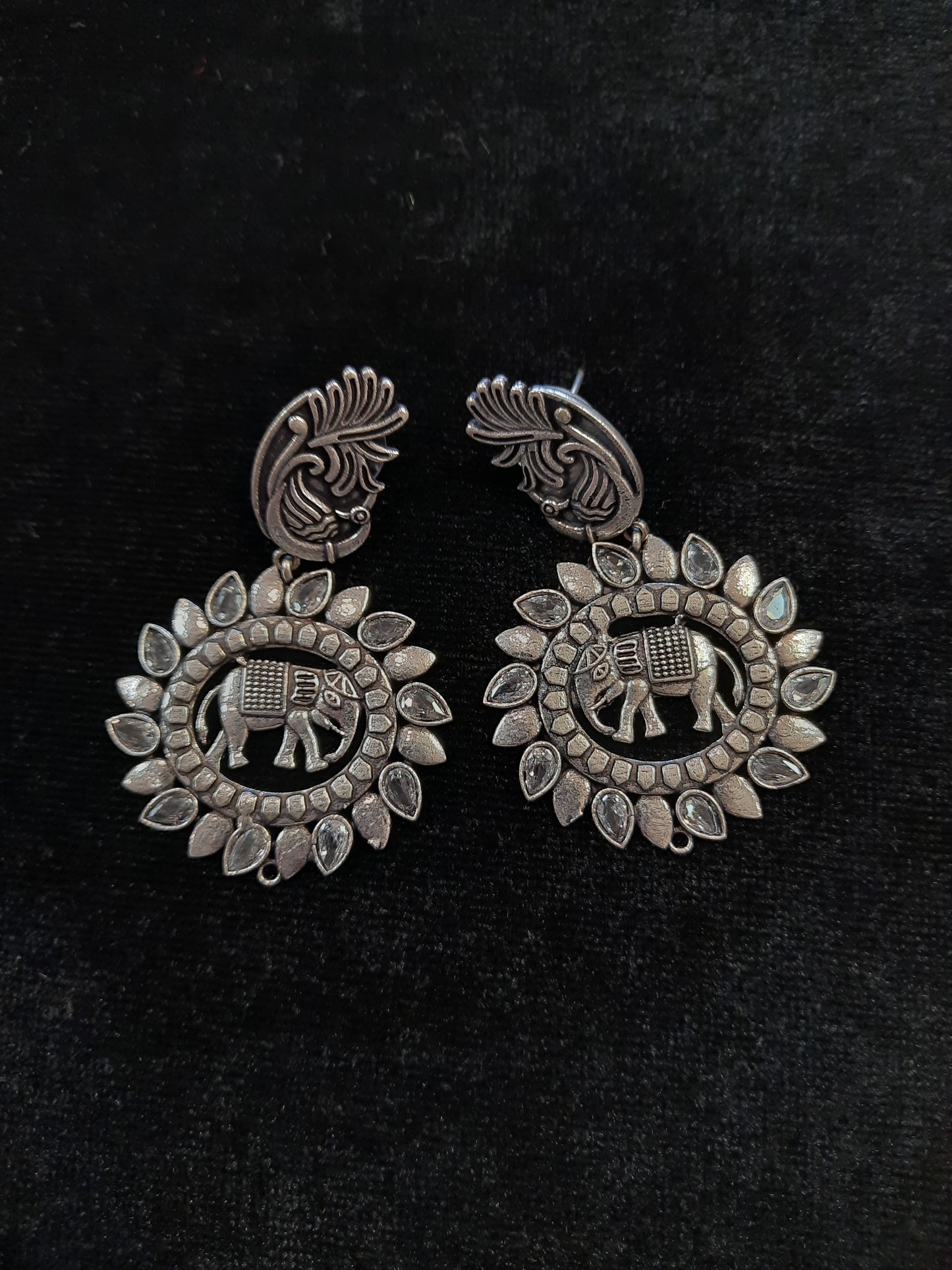 Attractive Light Silver Color Oxidized Round Earrings For Women