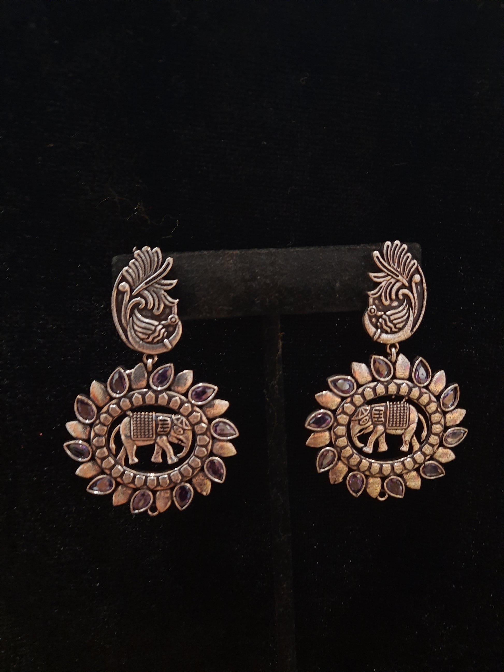 Silver Oxidized Round Earrings In USA