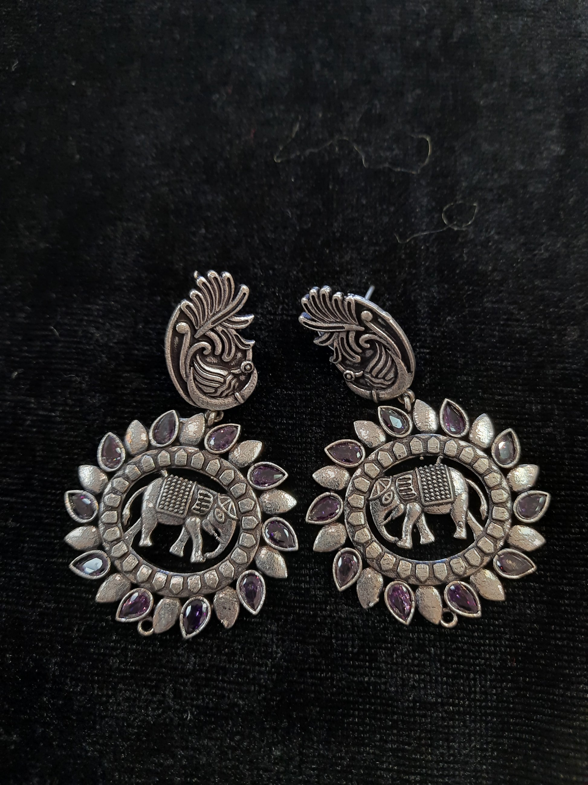 Attractive Lavender And Silver Oxidized Round Earrings Near Me