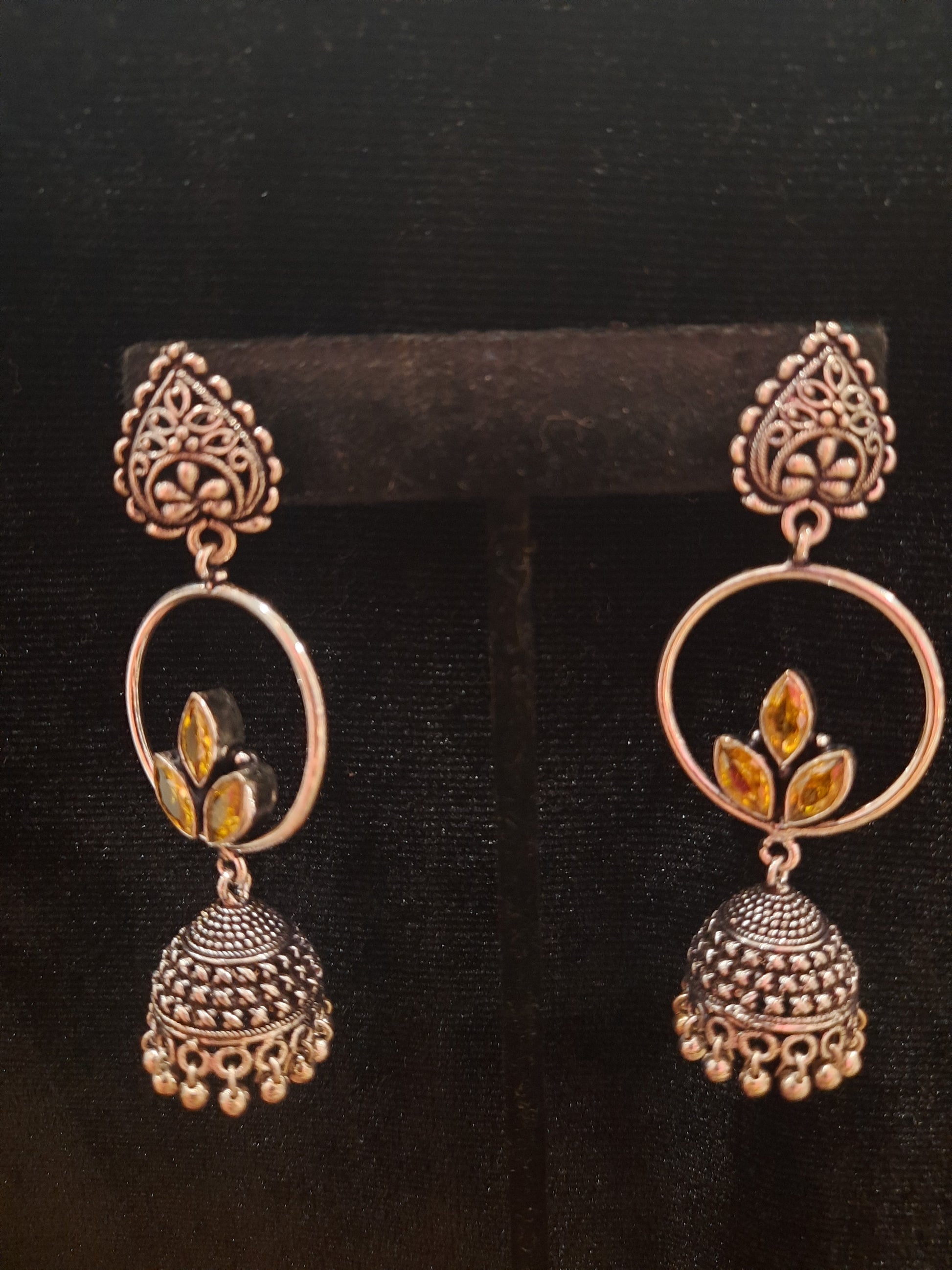 Yellow Color Floral Design Silver Oxidized Jhumka Near Me