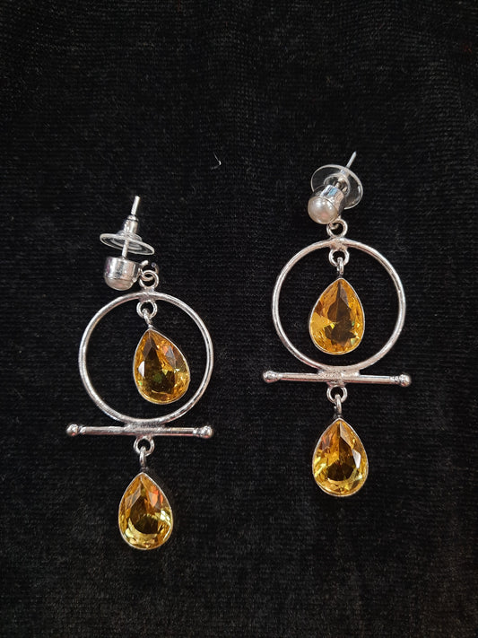 Alluring Yellow Color Floral Design Silver Oxidized Jhumka For Women