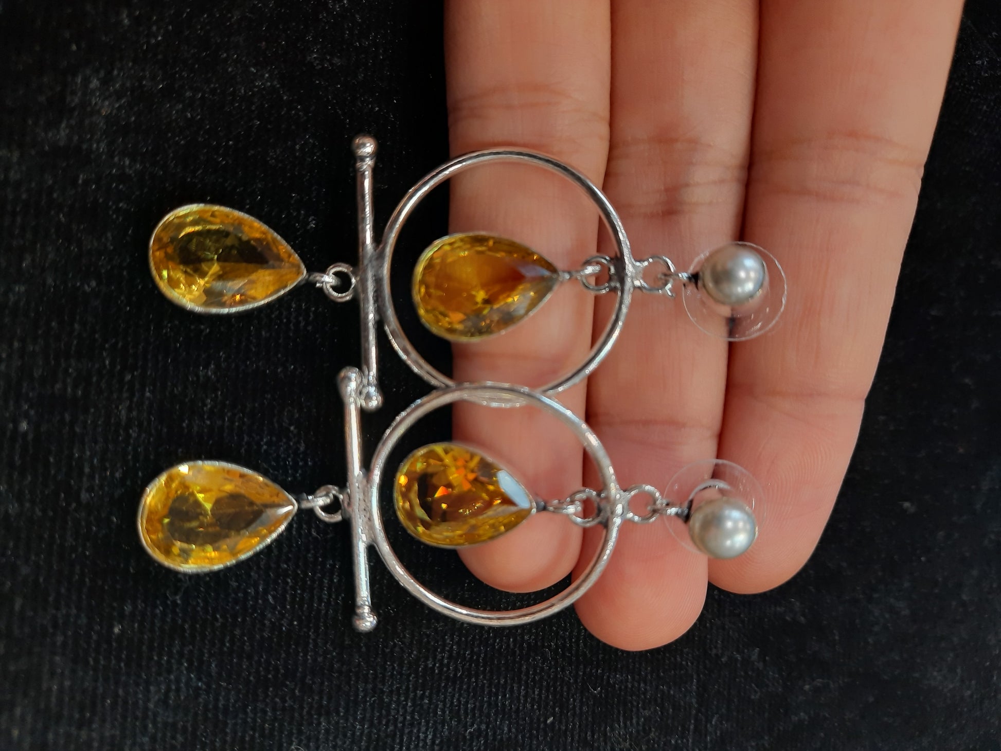 Yellow Color Floral Design Silver Oxidized Jhumka Near Me