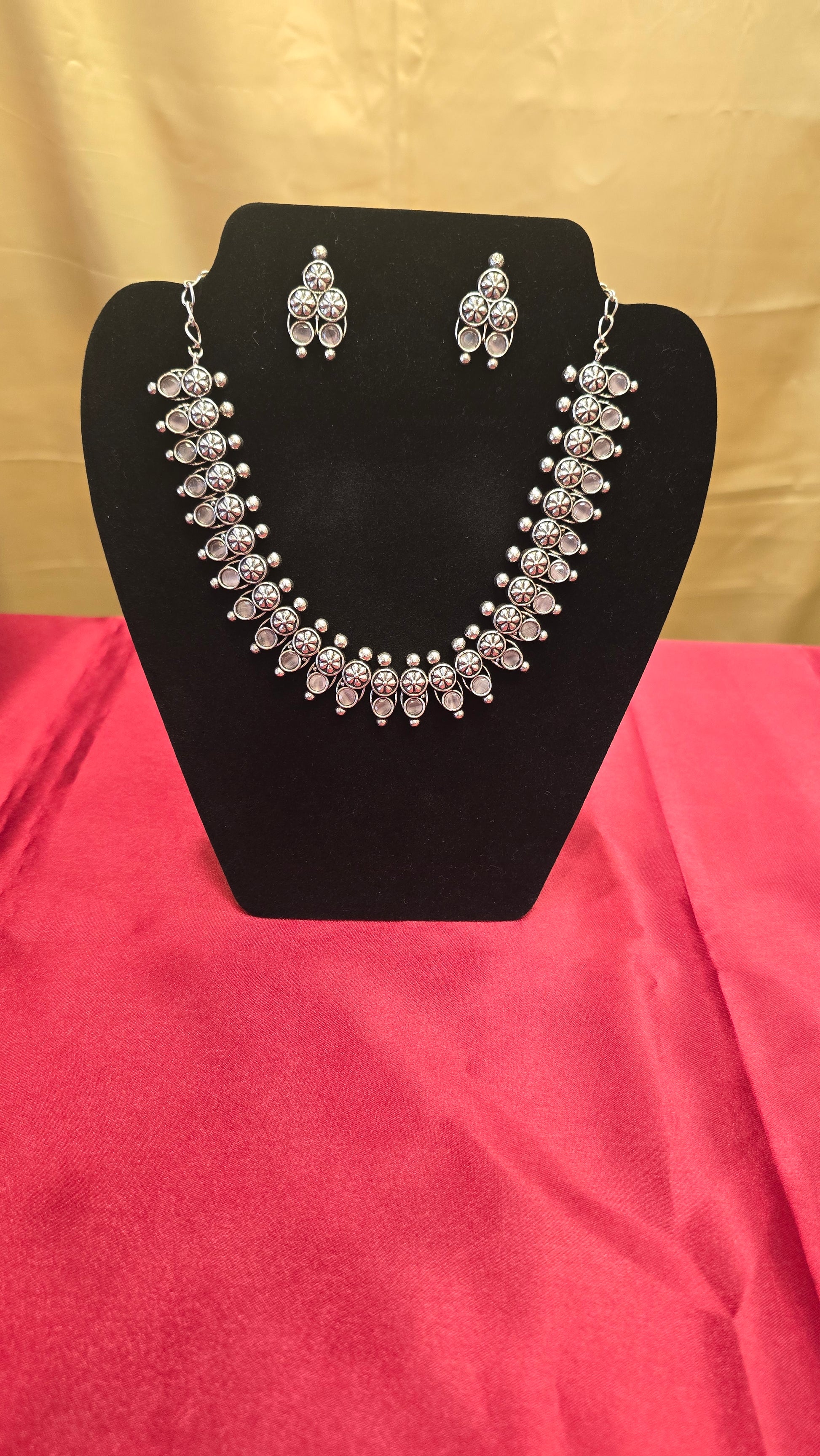 Alluring Gray Color Oxidized Necklace With Earrings Near Me