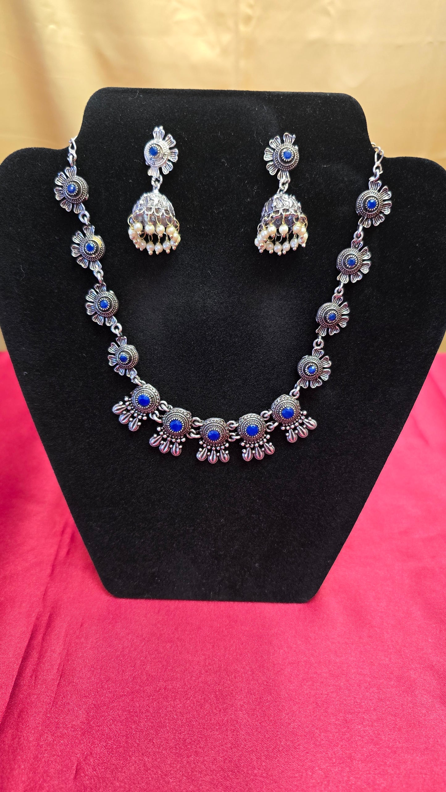 Beautiful Navy Blue Color Oxidized Necklace Set