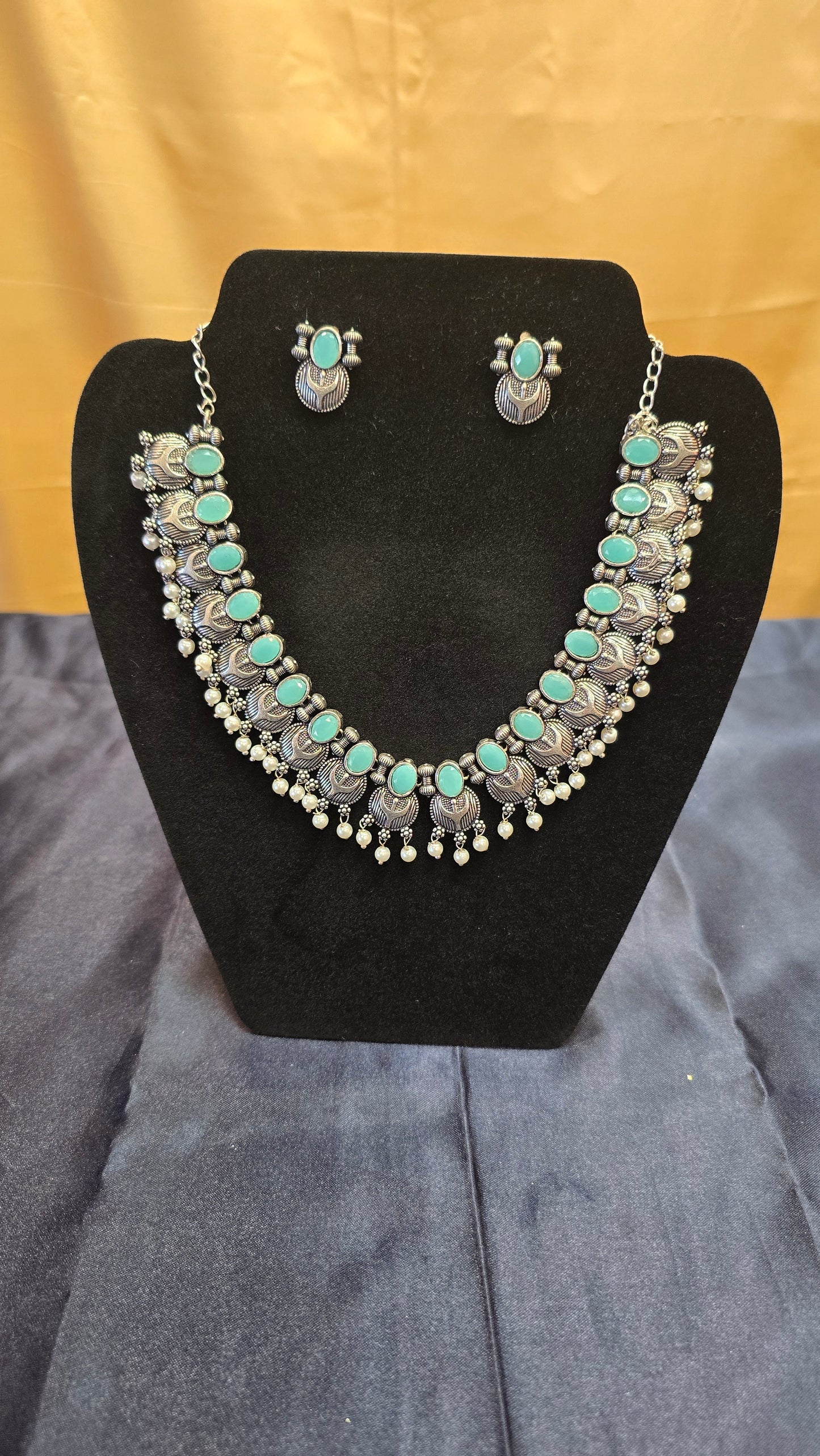 Pretty Oxidized Green Color Pearl Jewelry Sets Near Me