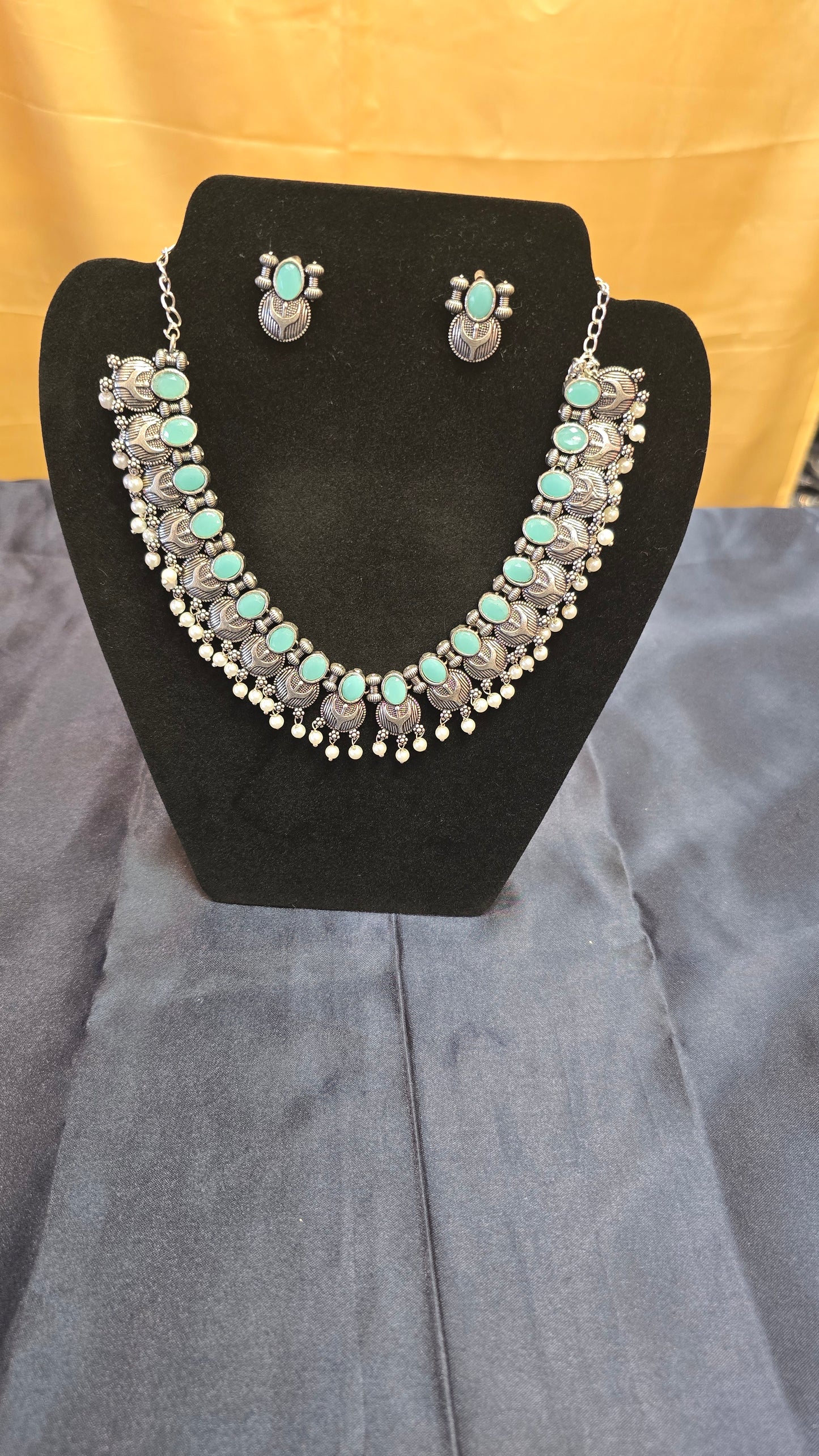 Pretty Oxidized Green Color Pearl Jewelry Sets For Women