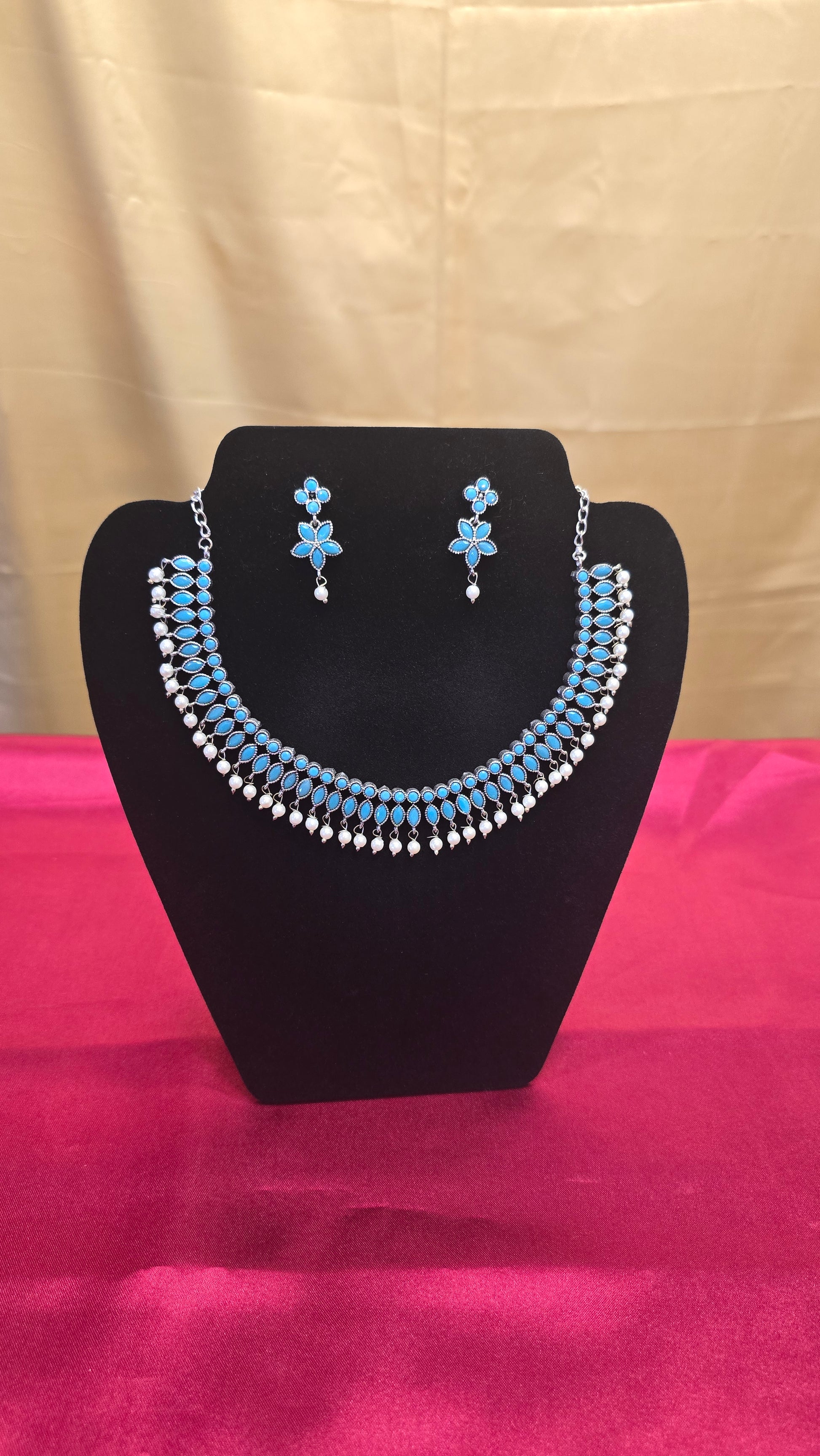 Alluring Light Blue Color Neck Piece Jewelry Sets for Women