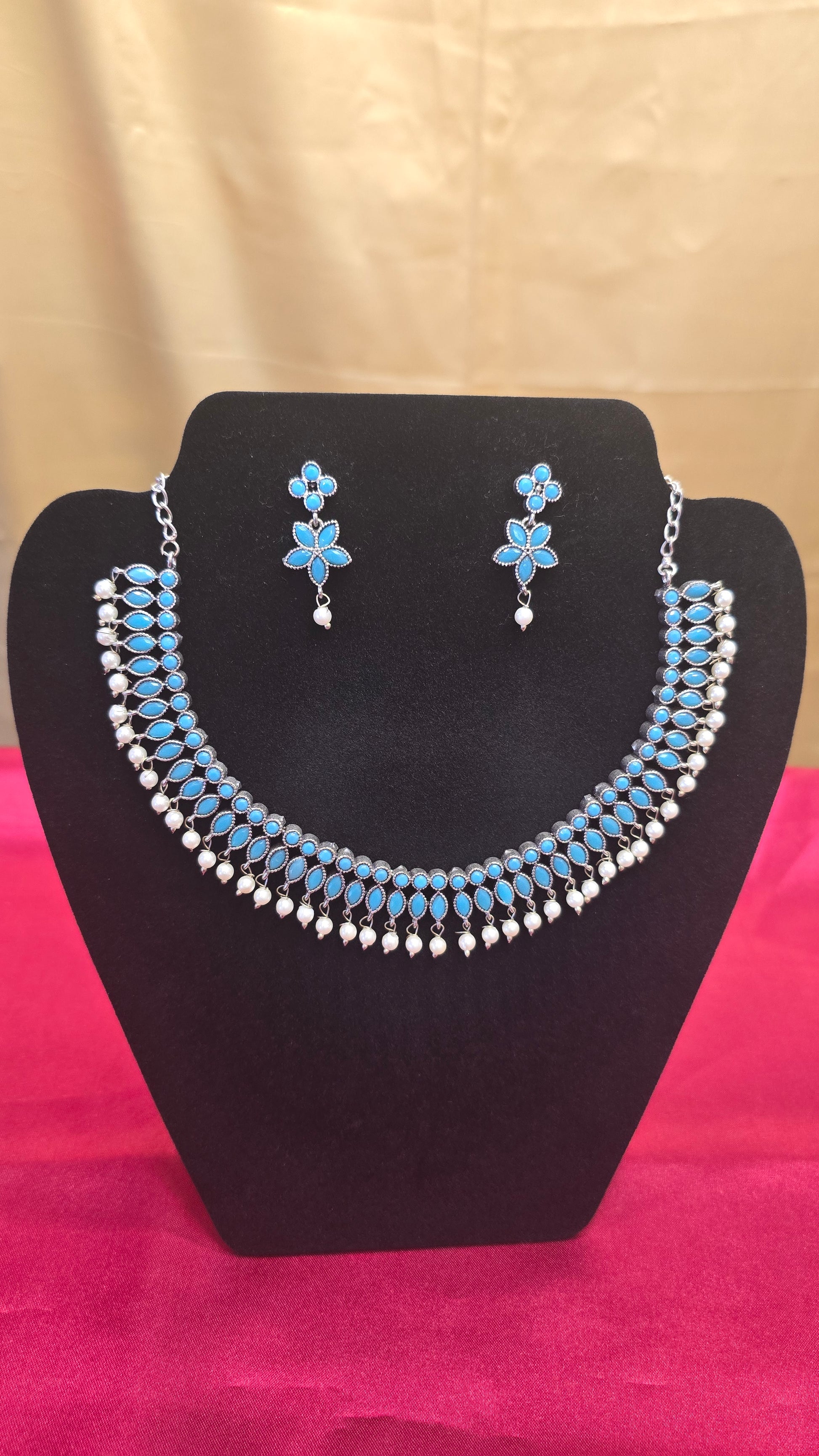 Alluring Light Blue Color Neck Piece Jewelry Sets Near Me