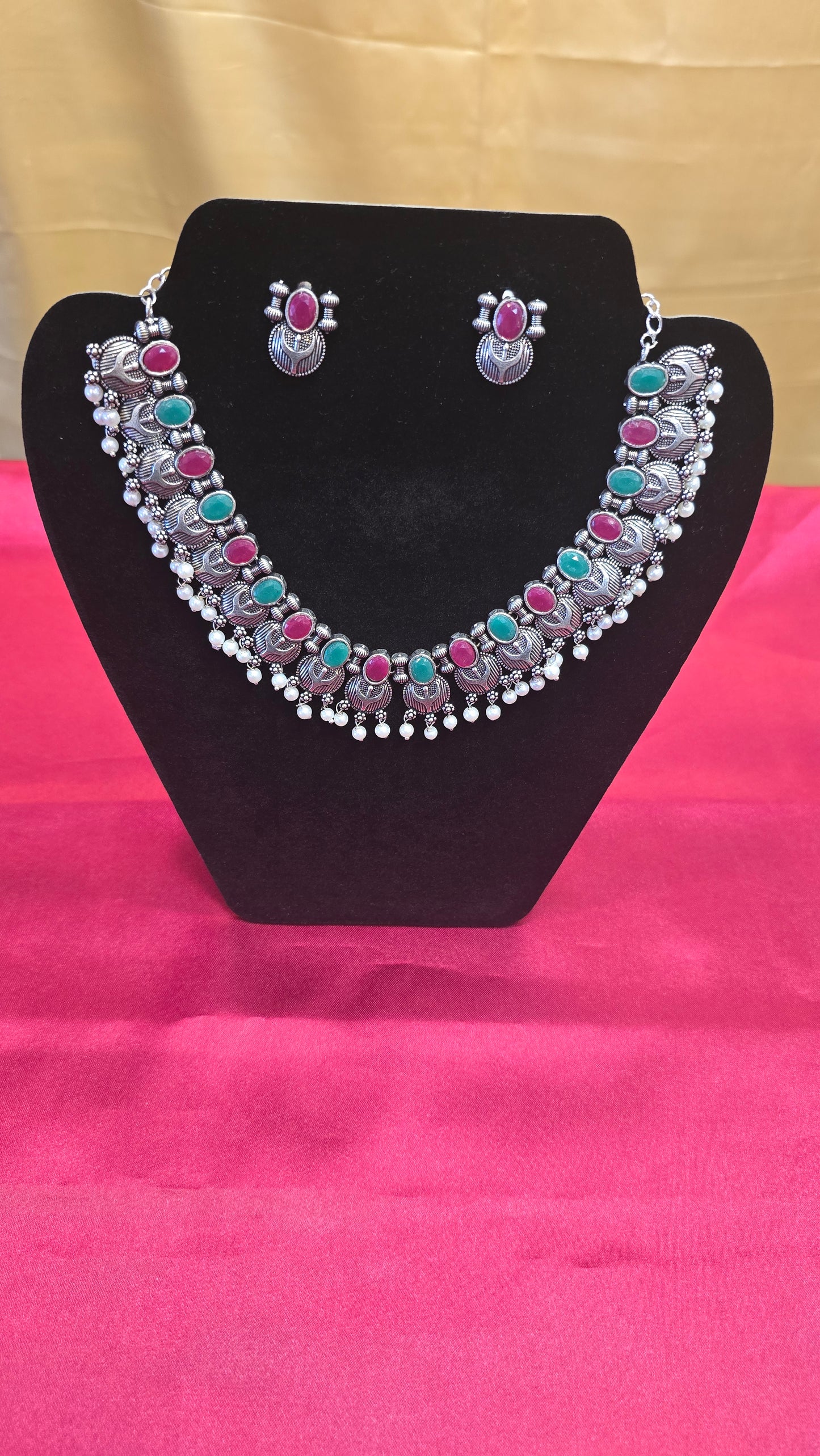 Elegant Oxidized Multicolor Necklace Sets And Earrings Near Me