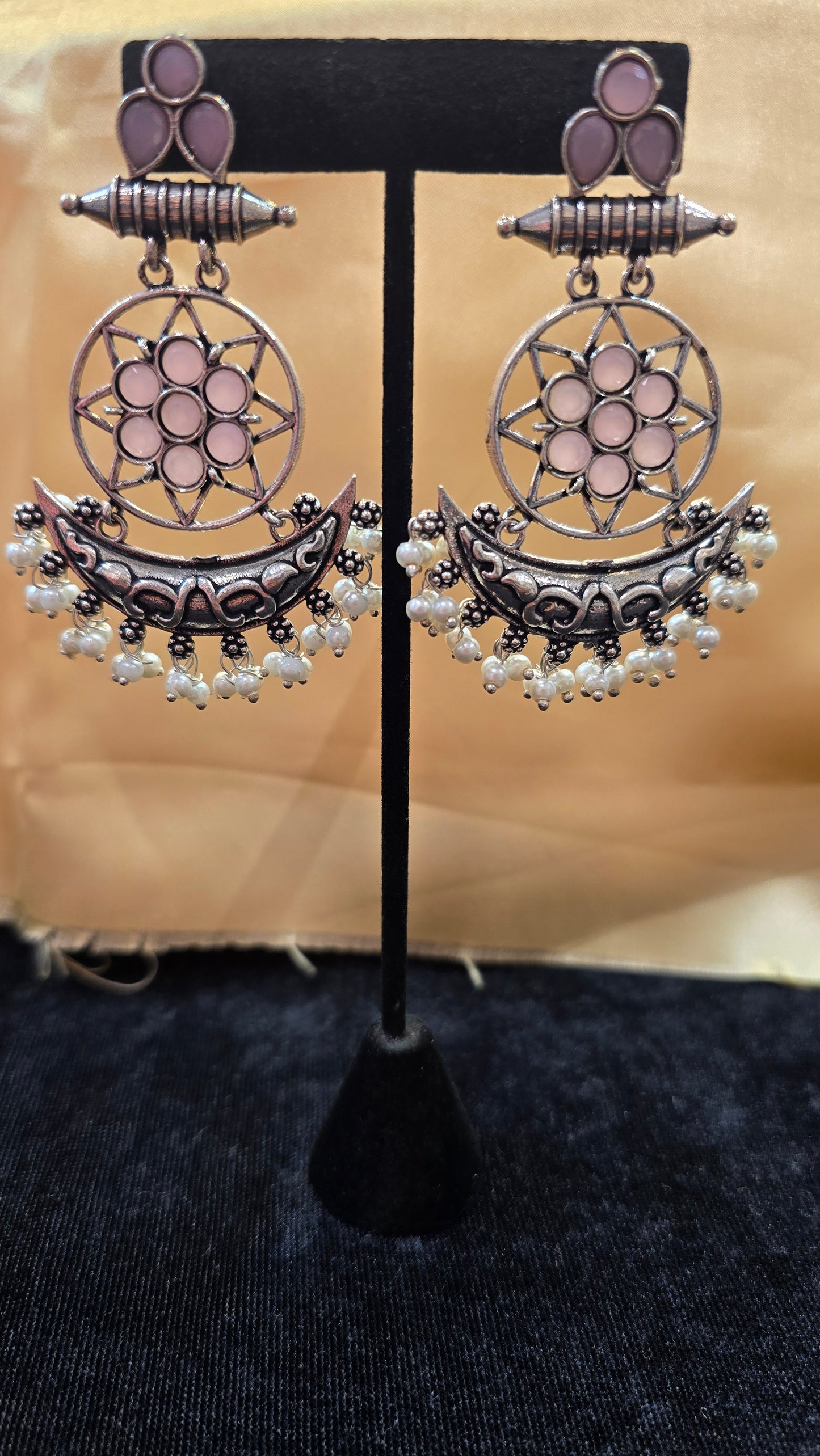 Beautiful Oxidized Pink Colored Long Earrings For Women