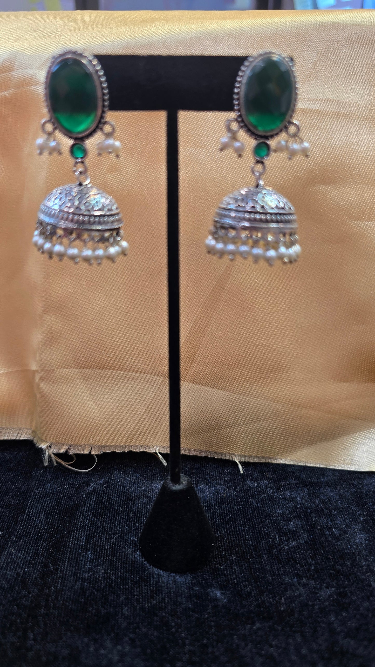 Emerald Green Colored Jhumkas For Women