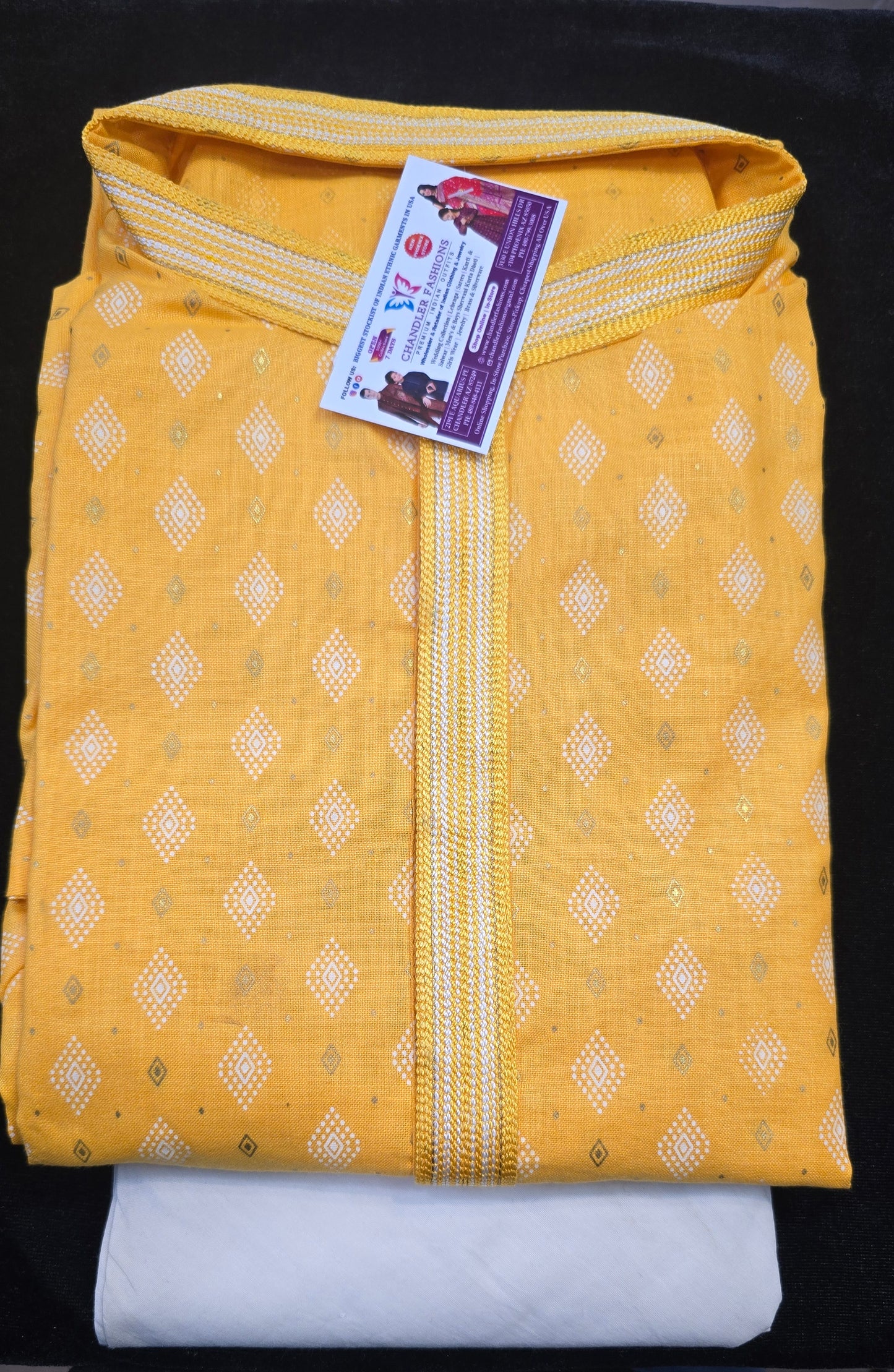 Attractive Yellow Color Cotton Printed Designer Men's Kurta set